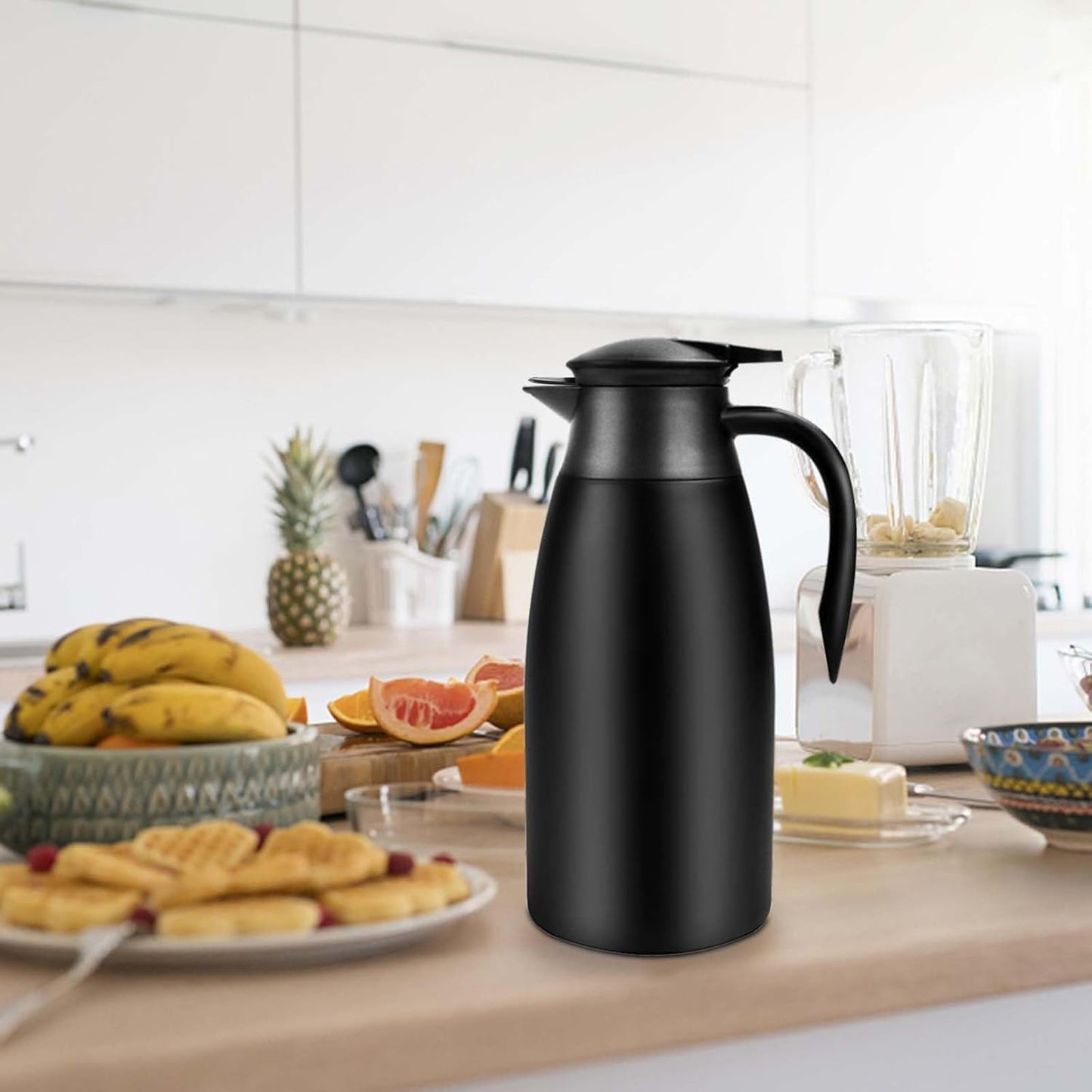 68oz Thermal Coffee Carafe, Stainless Steel Vacuum Insulated Coffee Thermos for Hot and Cold Beverage (Black)