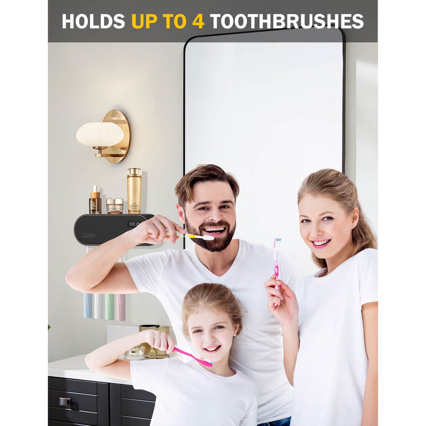 Sentryse Toothbrush Holders for Bathrooms, Rechargeable UV Toothbrush Sanitizer Holder, Wall Mounted 4 Slot, 1 Pack
