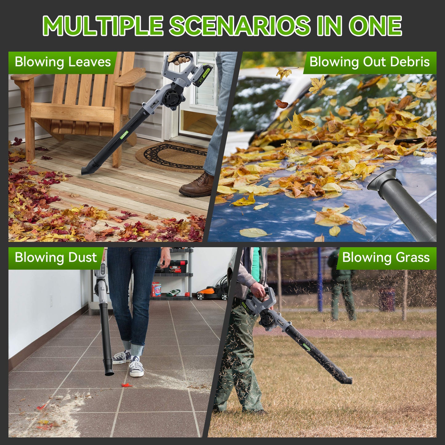 Tidymend 20V Cordless Leaf Blower with Battery and Charger, Lightweight Electric Leaf Blower for Lawn Care, Includes 2x 2.0Ah Batteries, 3 Blowing Nozzles