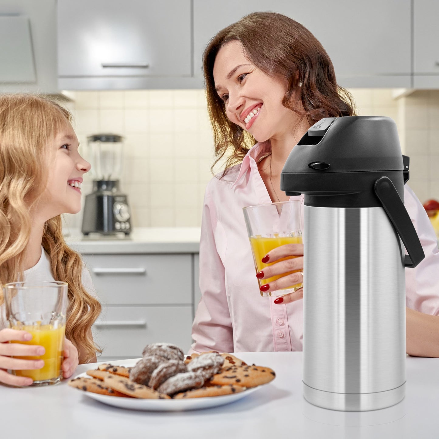 65oz Thermal Airpot Carafe with Pump, Stainless Steel Vacuum Insulated Coffee Dispenser for Hot and Cold Beverage (Silver)