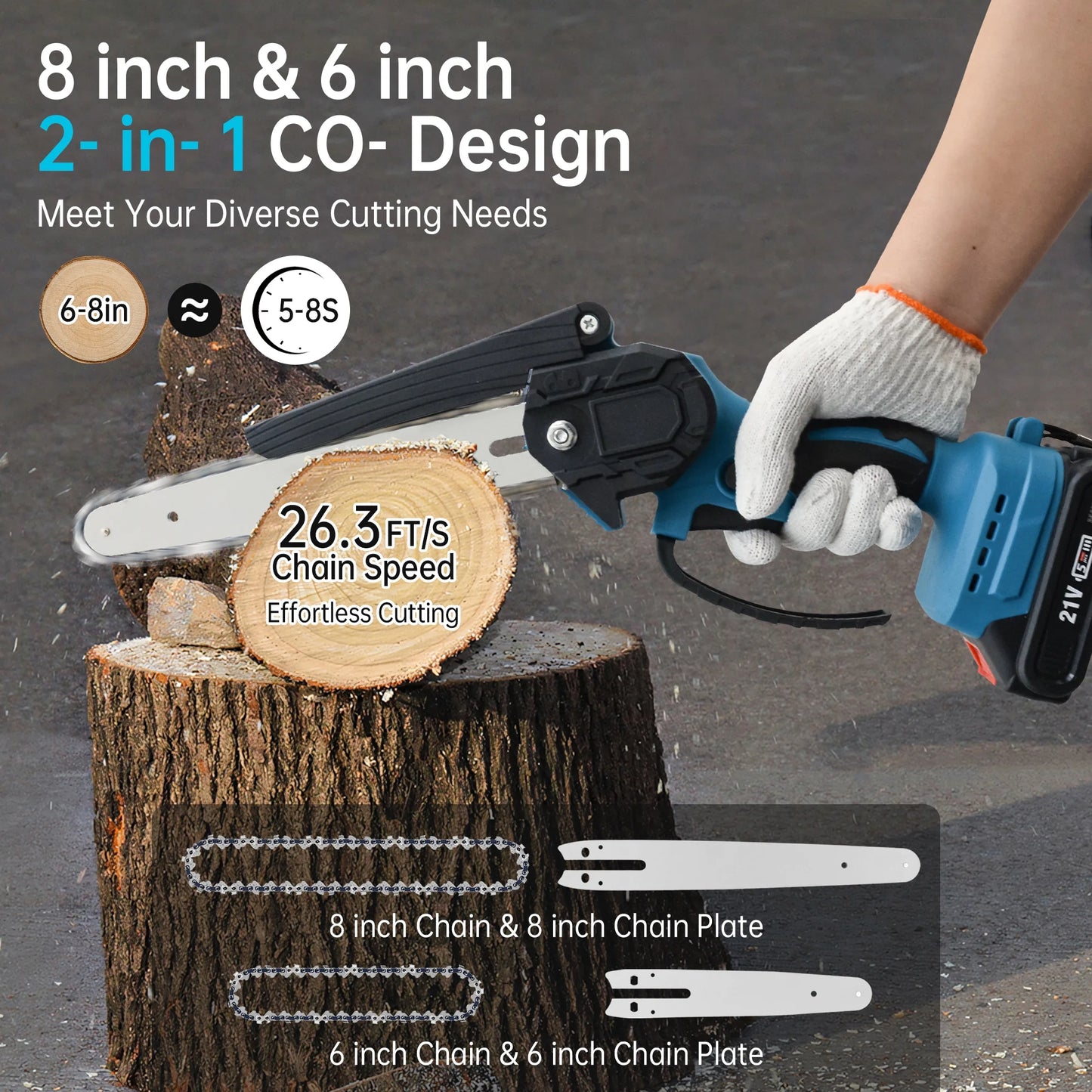 Sentryse Mini Chainsaw 8 inch & 6 inch Cordless Chainsaw with Battery and Charger, Lightweight Electric Chain Saw for Trees Branches Trimming Wood Cutting