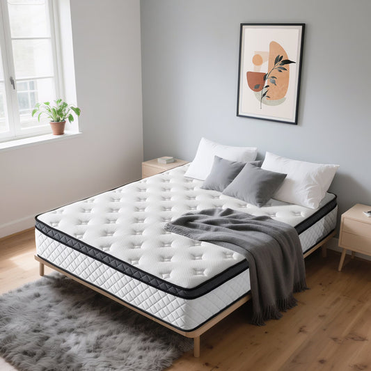 10" Full Size Mattress Euro Top Medium Firm Feel Foam and Pocket Spring Hybrid Mattress, Pressure Relief, Mattress in a Box