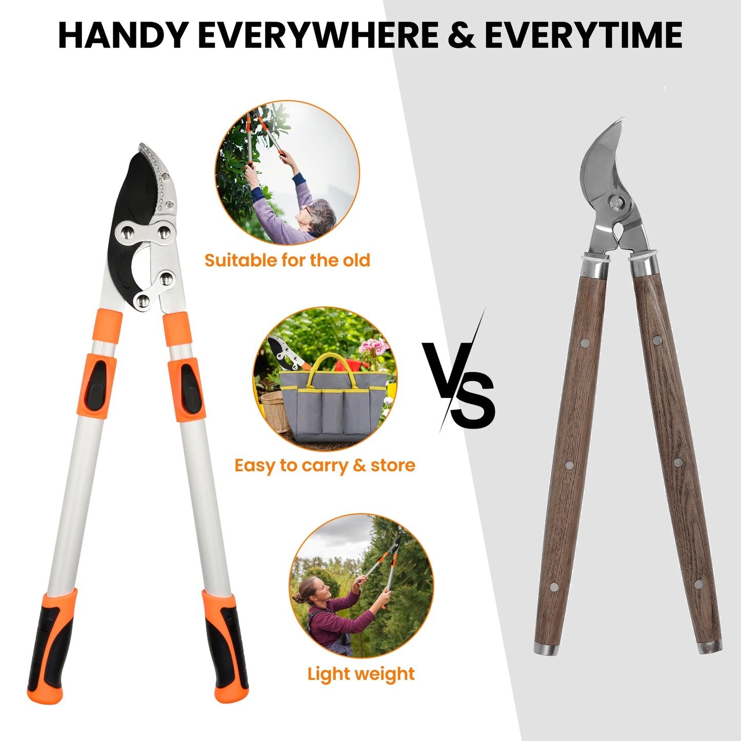Extendable Anvil Loppers, 27-41'' Telescopic Tree Trimmer, Long Handle Branch Cutter with 2" Clean Cut Capacity for Gardening Pruning