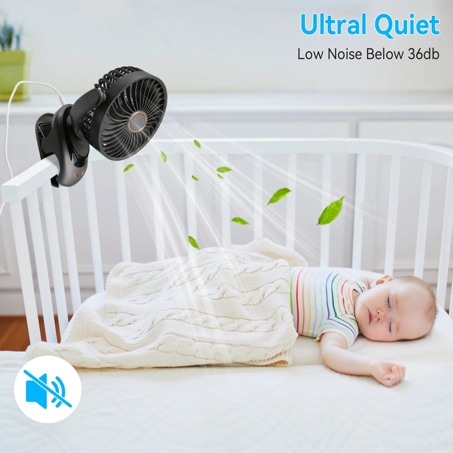 Sentryse Small Clip on Fan, Mini Bedside Desk Fan, USB Plug, with Sturdy Clamp,Black