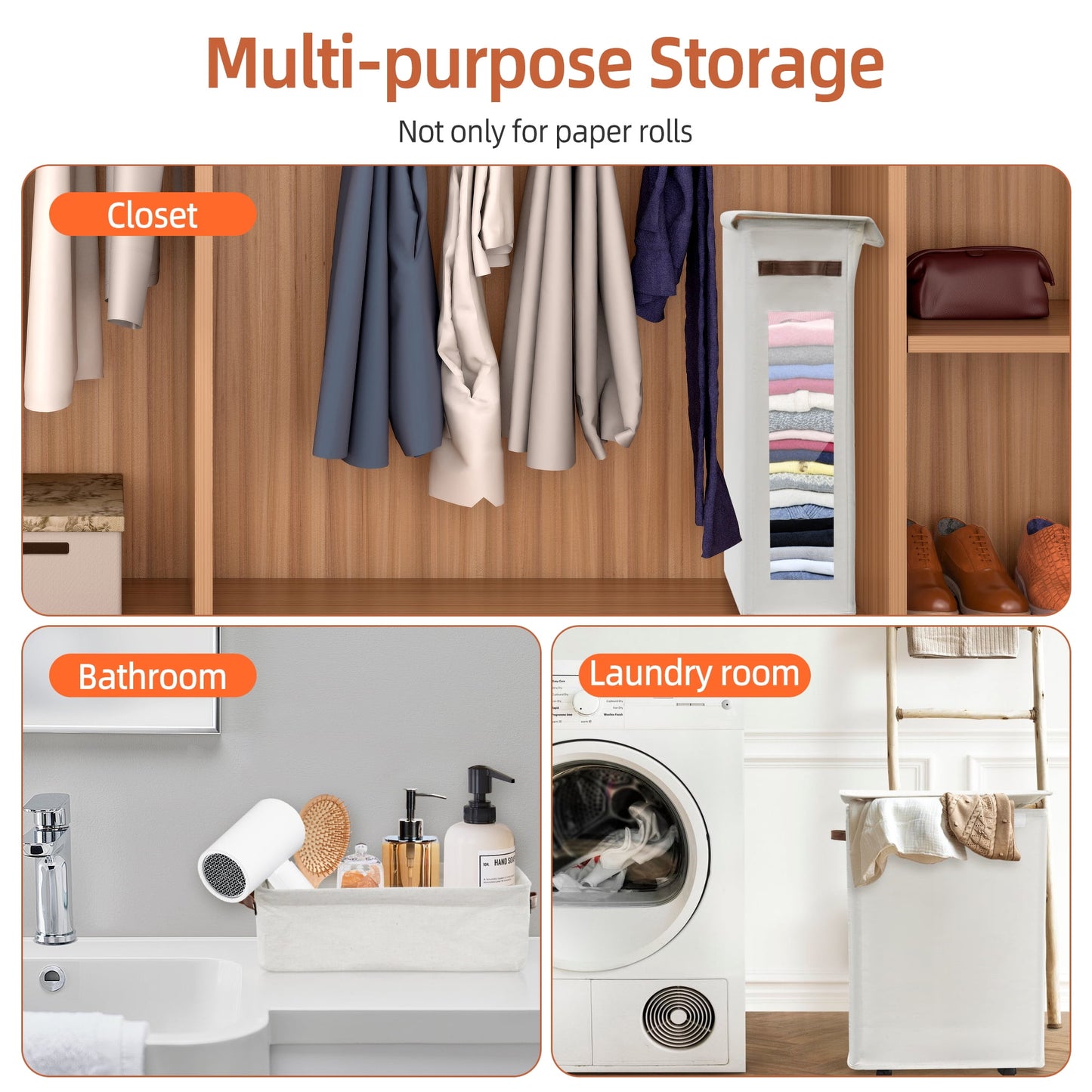 2-Piece Set Toilet Paper Storage Basket with Wheels, Extra Large Free Standing Paper Roll Basket for Home, Toilet Paper Containers for up to 20+ Regular Rolls (Beige)