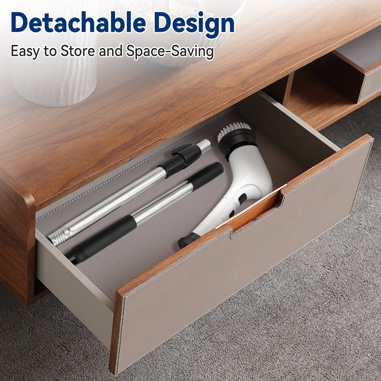 Lightweight Electric Spin Scrubber, Adjustable Handle, 3 Speed Mode Power Electric Scrubber for Cleaning, Cordless Shower Cleaning Brush with 8 Brush Heads for Bathroom, Tub, Floor, Tile (White)