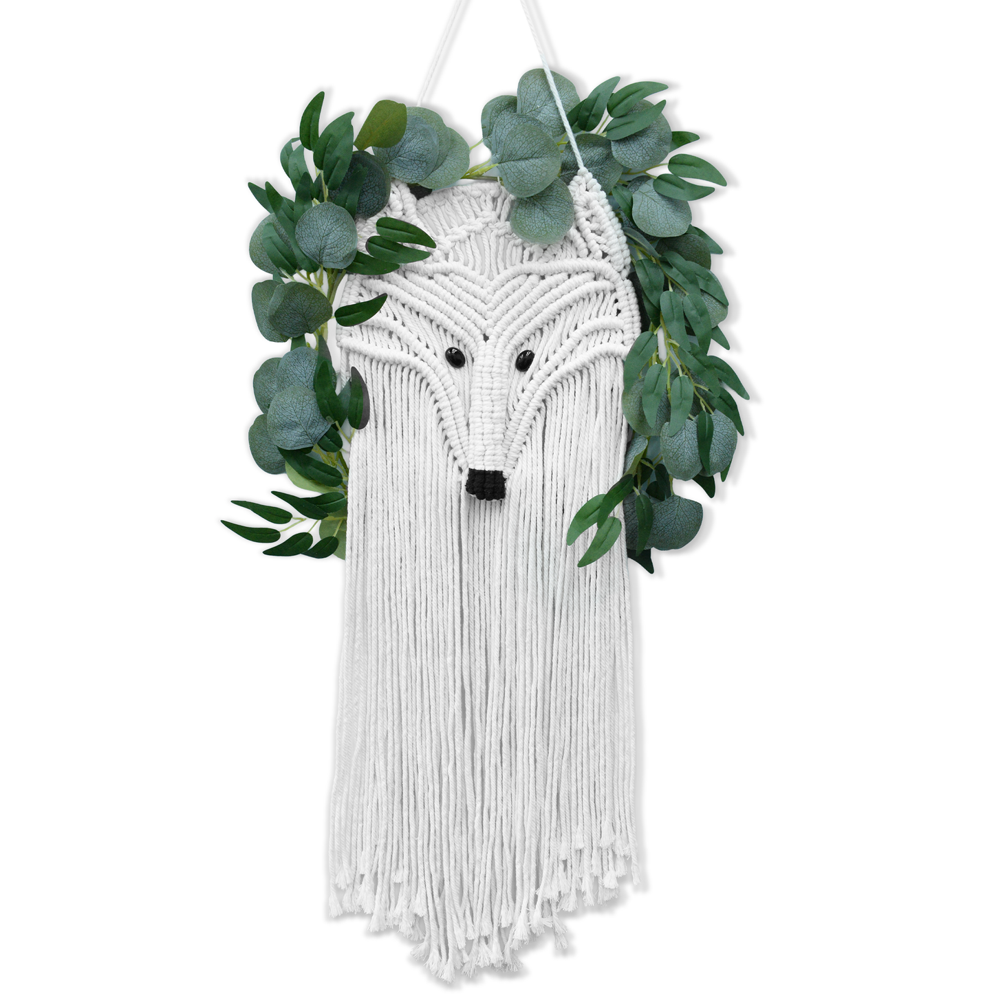 Bohemian Macrame Fox Wall Hanging - 100% Cotton Hand-Woven Tapestry with Leaf Accents, Perfect for Bedroom, Living Room, Hallway & Gallery Decor, 31×15 Inch, White