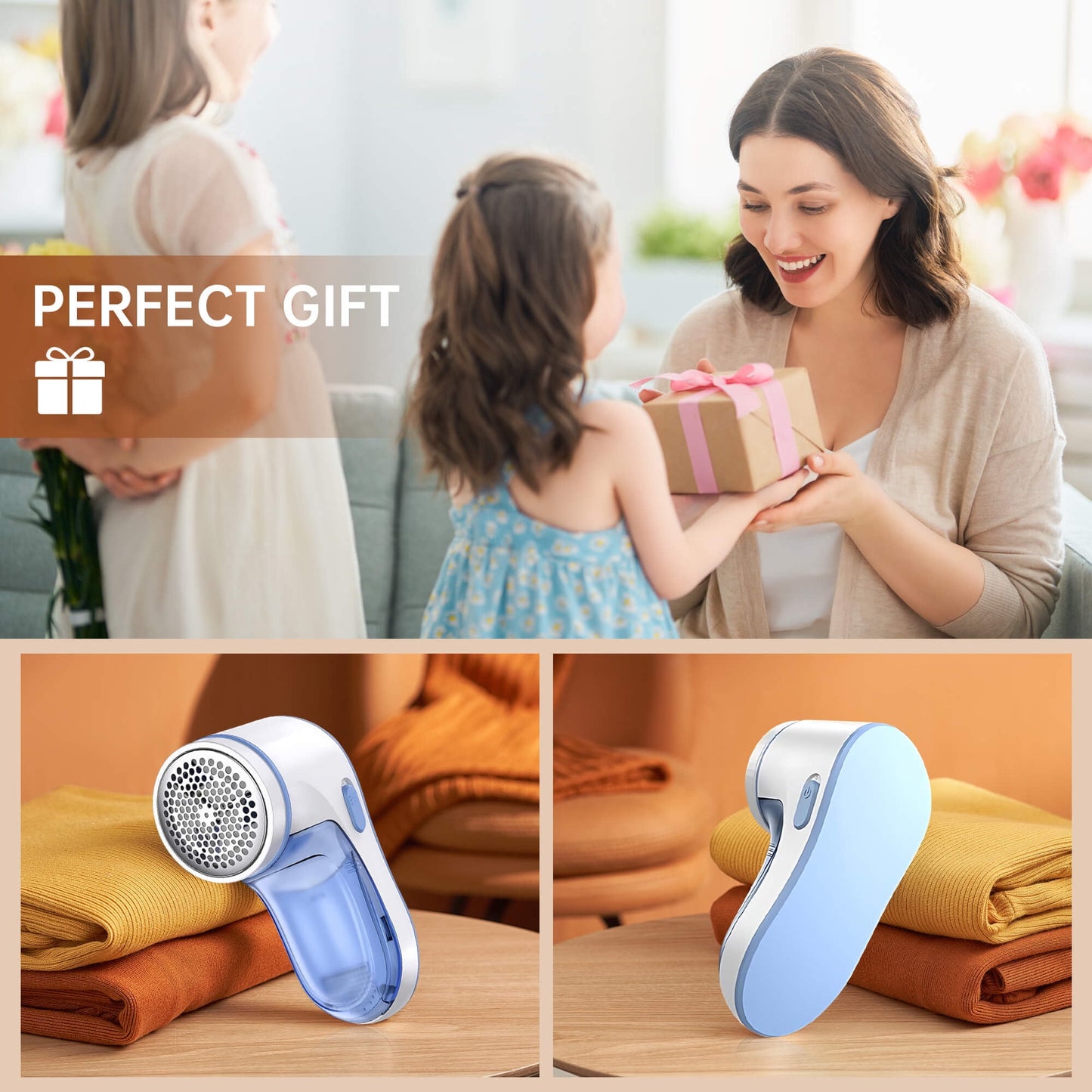 Sentryse Fabric Shaver, Lint Remover Rechargeable, Electric Portable Sweater Defuzzer with 2 Spare Blades, Blue