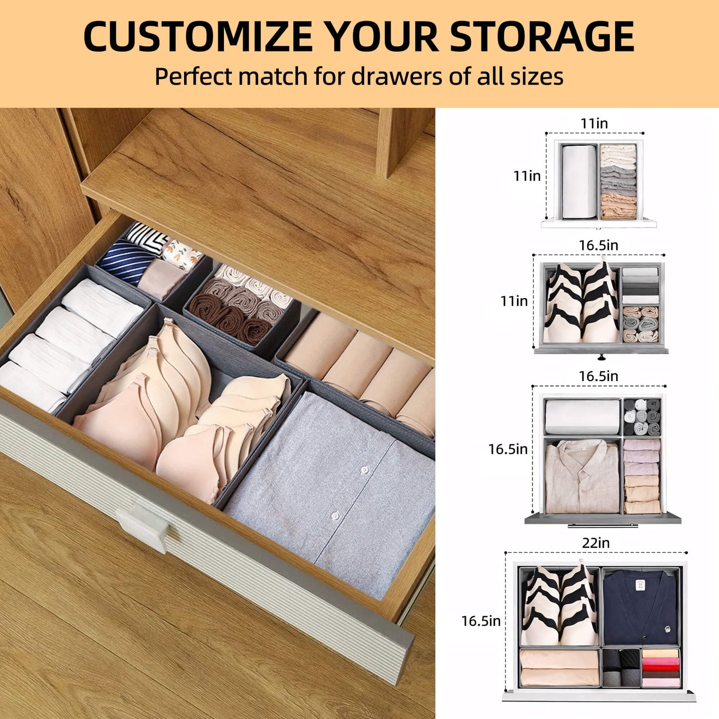 Sentryse Drawer Organizer for Clothes, Dresser Drawer Organizer, 12 Pack, Gray