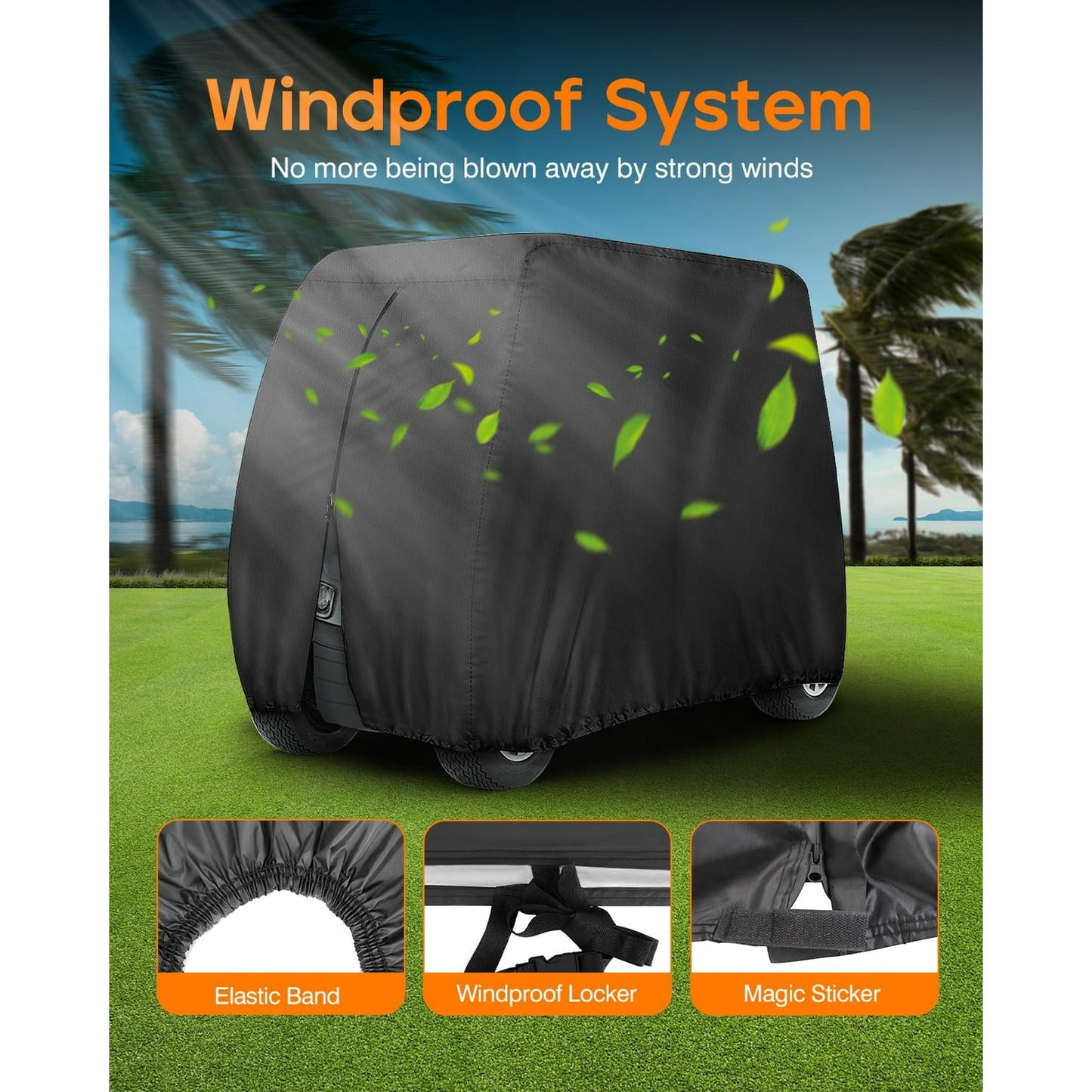 Sentryse 4 Passenger Golf Cart Cover, Waterproof Outdoor 4 Seat Club Car Cover, Fit for Golf Cart up to 112 inch, Black