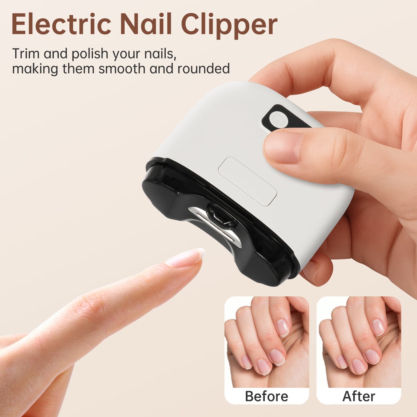 Electric Nail Clipper with Clippings Catcher - 3-Speed Automatic Trimmer, LED Light, Safe for Adults, Kids & Seniors (White)