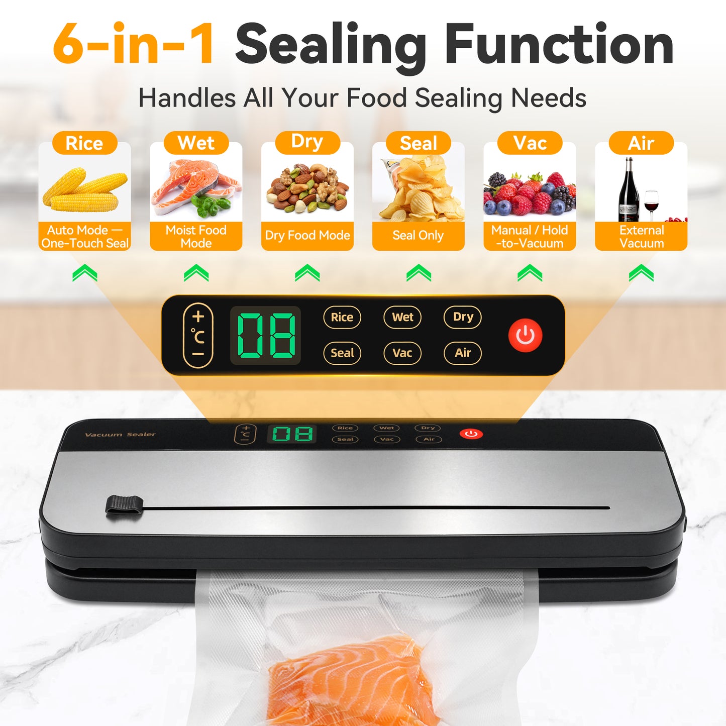 Sentryse Cordless Vacuum Sealer Machine, 75Kpa Powerful Food Saver Vacuum Sealer for Kitchen & Outdoor, Rechargeable Portable Food Sealer with Dry/Moist Modes, Built-in Cutter & 30 Vacuum Bags