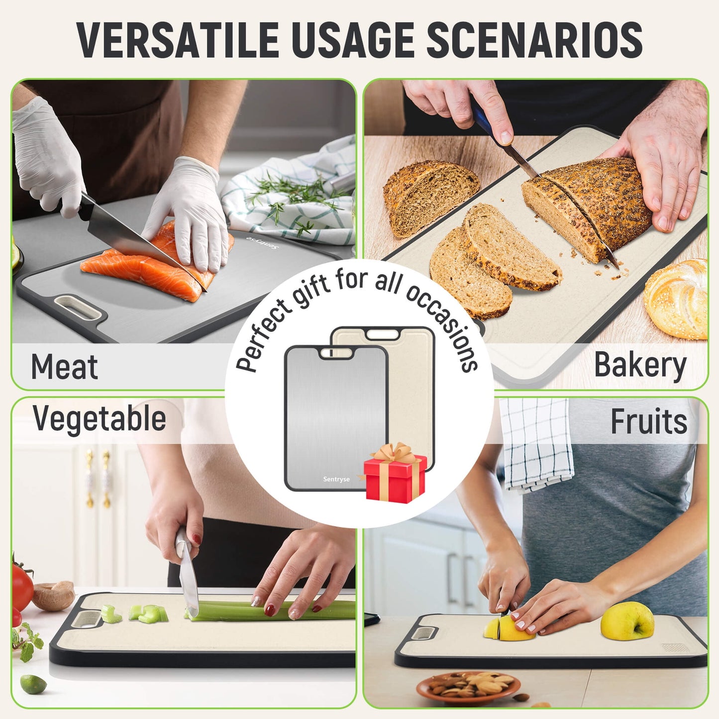 Sentryse Titanium Cutting Boards for Kitchen, Stainless Steel Cutting Board Double Sided Food Grade, Non Toxic Chopping Board Large 16'' x 11'', Dishwasher Safe, 1 Pack