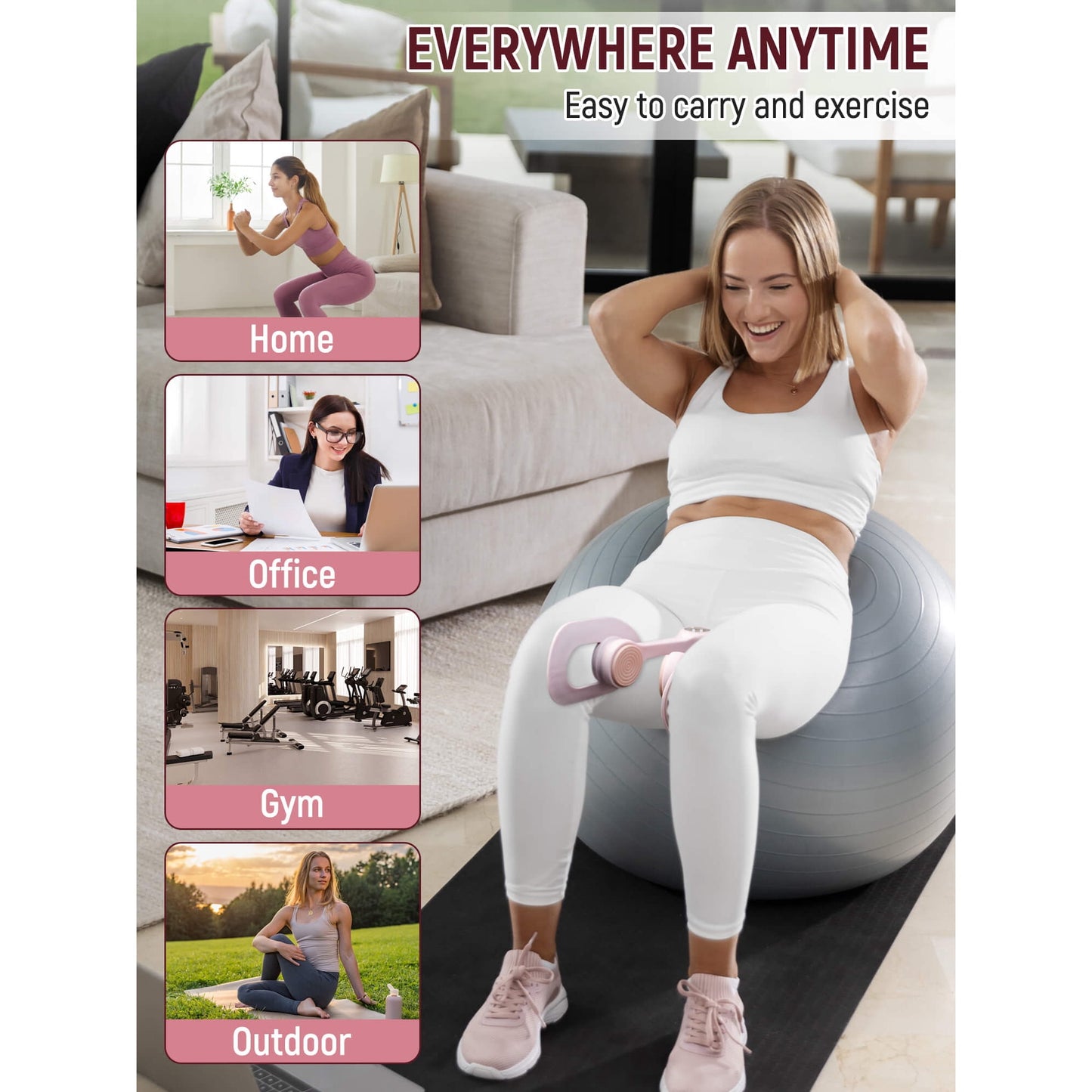 Sentryse Thigh Master, Thigh Trainer Pelvic Floor Exercise Devices with Display Counter, Inner Thigh Exerciser Workout Equipment for Women, Pink