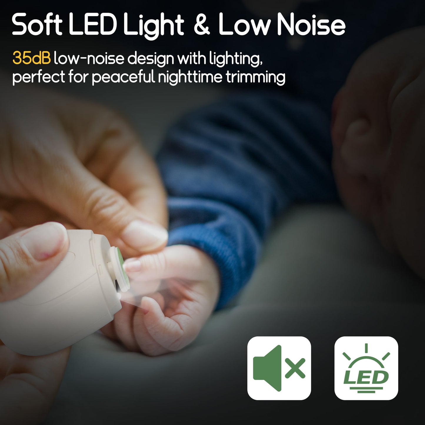 Baby Electric Nail Trimmer with LED Light, Adjustable Speed, Rechargeable Mini Baby Nail File, Baby Nail Clippers Safe for 3+ Months Old Babies (White)