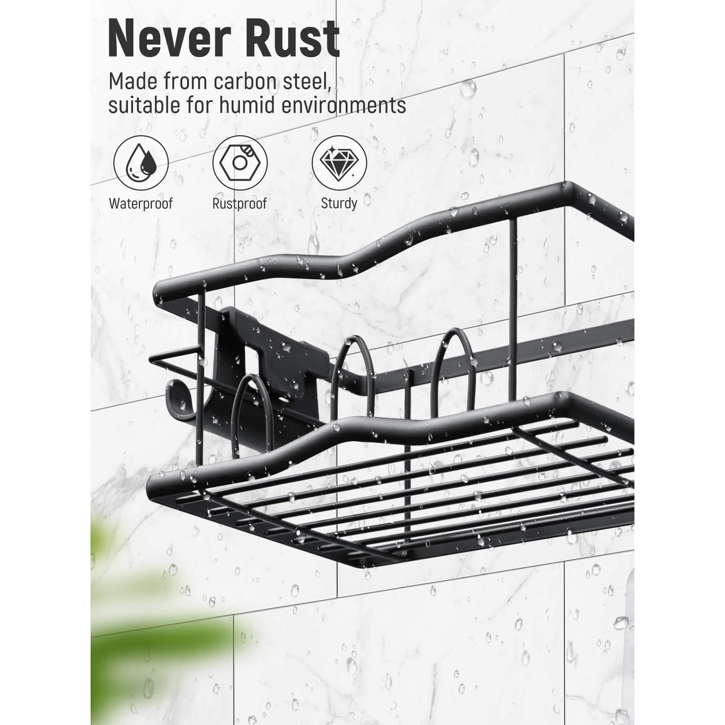 Sentryse Shower Caddy Hanging, Never Rust Shower Organizer, Over The Head Caddy with Hooks, Soap Holder, Toothbrush Holder, Razor Holder, No Drilling, Black