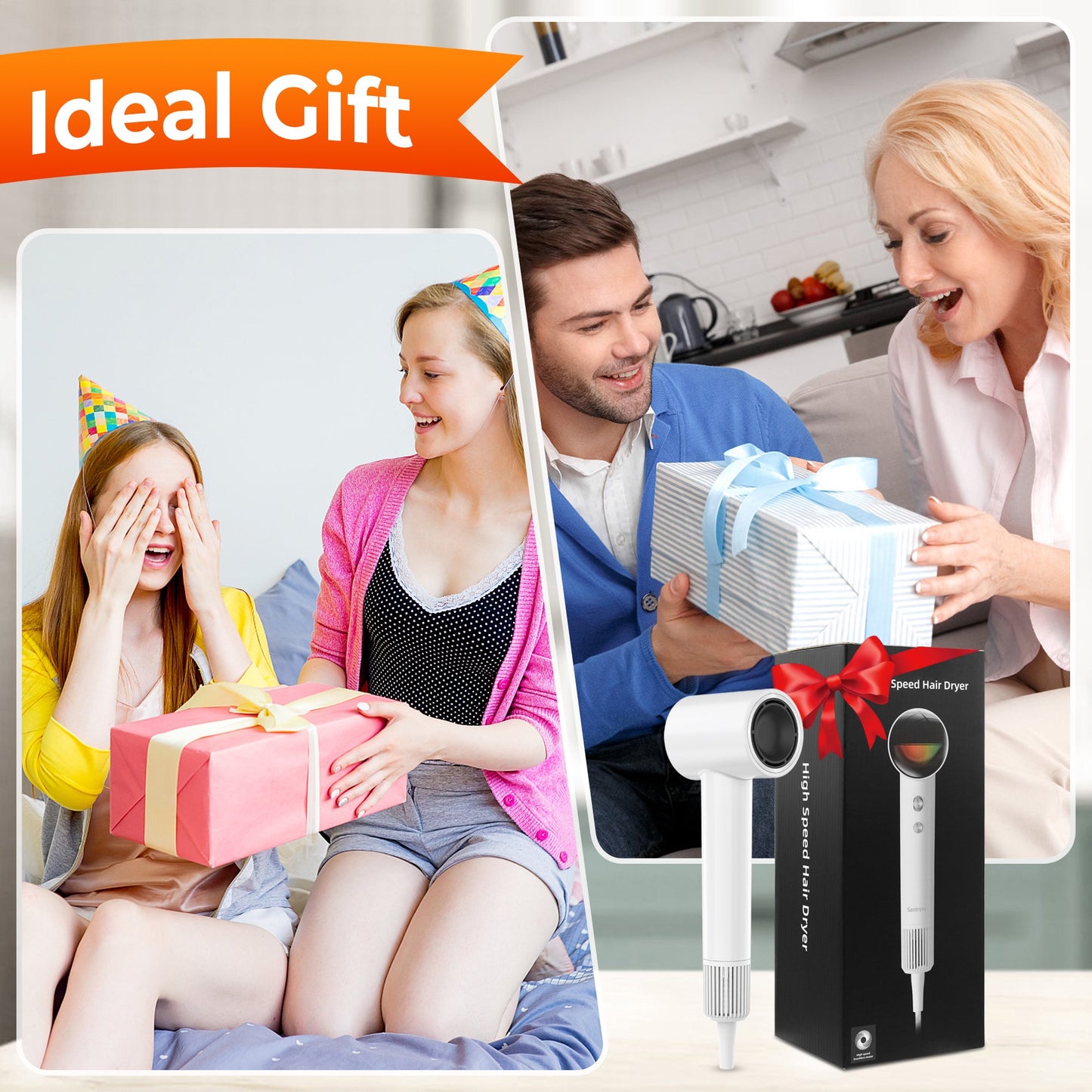 Professional Ionic Hair Dryer with Nozzle, 110000RPM Fast Drying Blow Dryer, 2-speed and 4-Heat Settings, Portable Design for Home and Travel