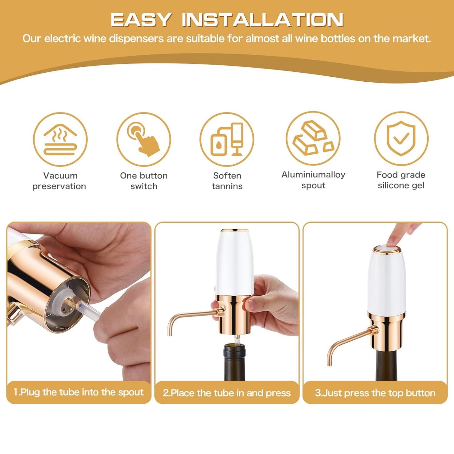 Automatic Wine Aerator Pourer Electric Smart Decanter, Dispenser Rechargeable with Micro USB Cable