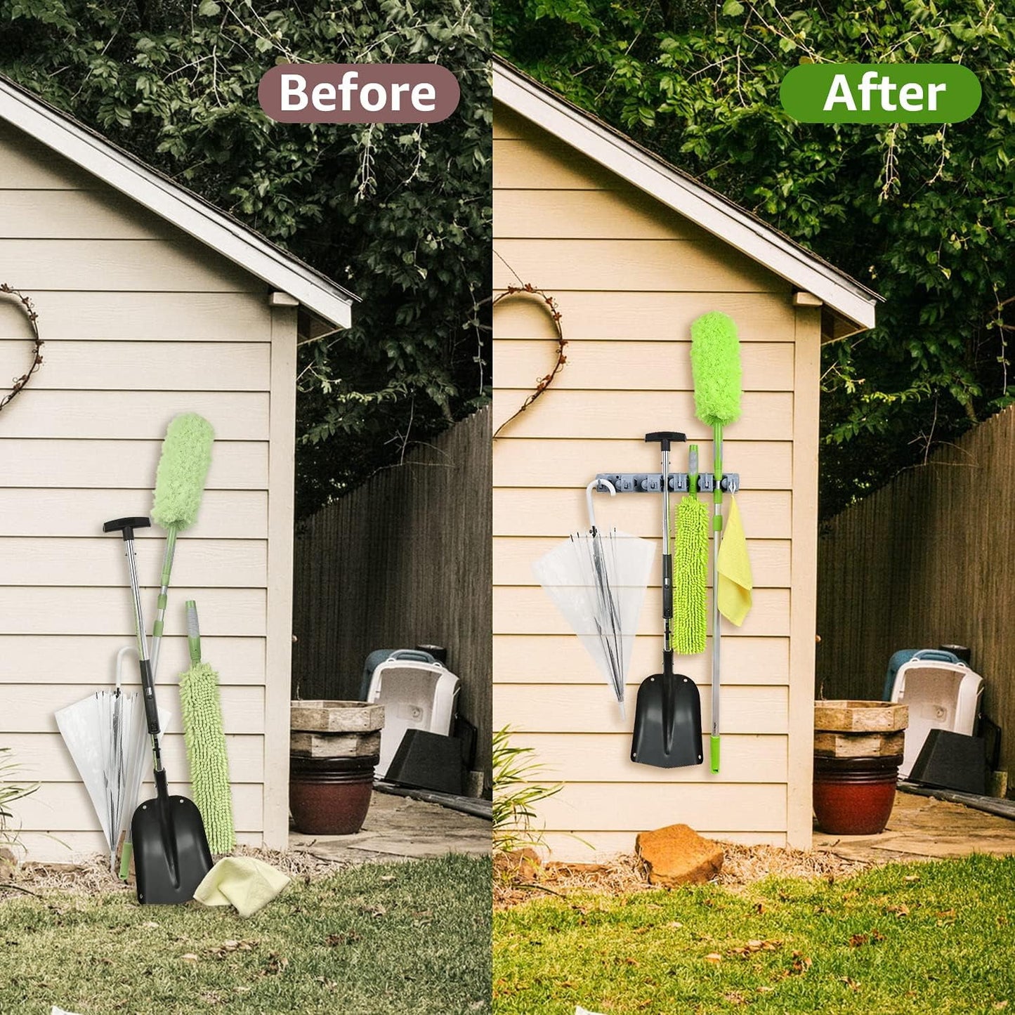 Sentryse Broom Holder Mop Hanger, Mop Holder Hanger 5 Position Home Kitchen Storage Broom Organizer Wall Mounted