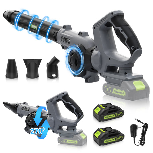 Tidymend 20V Cordless Leaf Blower with Battery and Charger,  Lightweight Electric Leaf Blower for Lawn Care, Includes 2x 2.0Ah Batteries, 3 Blowing Nozzles