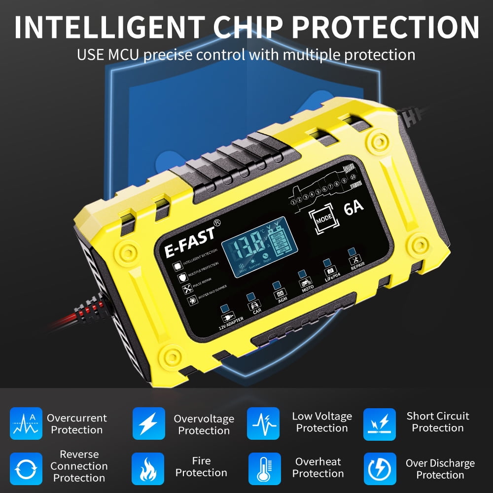 Sentryse 6A Smart Car Battery Charger, Trickle Charger 12V Fully Automatic Battery Maintainer, Float Charger and Desulfator for Motorcycle, ATV, Lithium and Deep Cycle Batteries