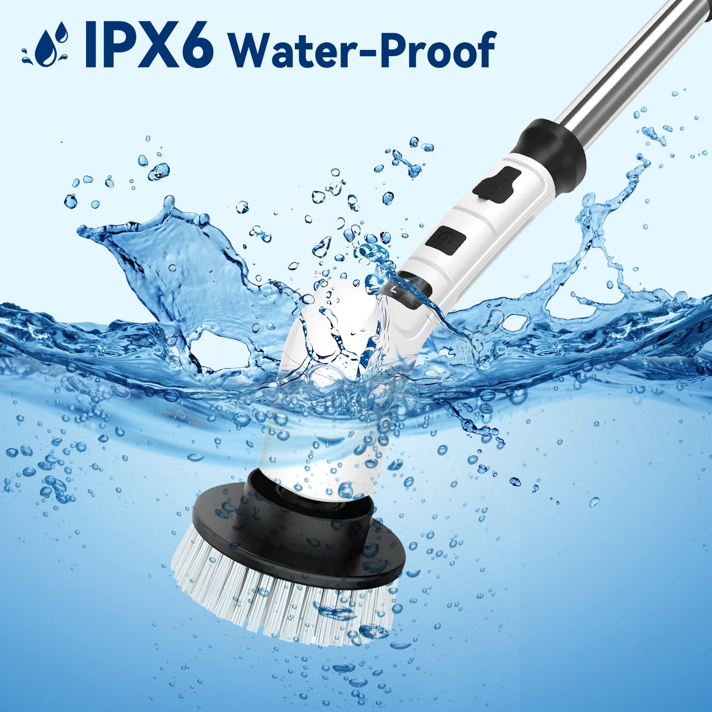 Lightweight Electric Spin Scrubber, Adjustable Handle, 3 Speed Mode Power Electric Scrubber for Cleaning, Cordless Shower Cleaning Brush with 8 Brush Heads for Bathroom, Tub, Floor, Tile (White)