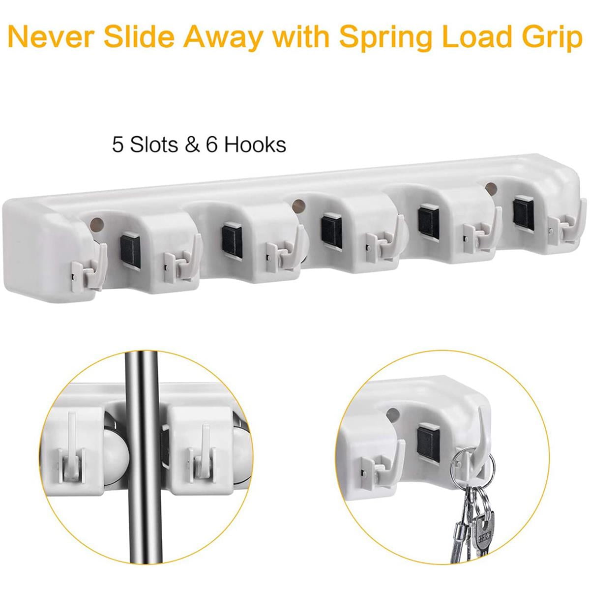 Sentryse Broom Holder Mop Hanger, Mop Holder Hanger 5 Position Home Kitchen Storage Broom Organizer Wall Mounted