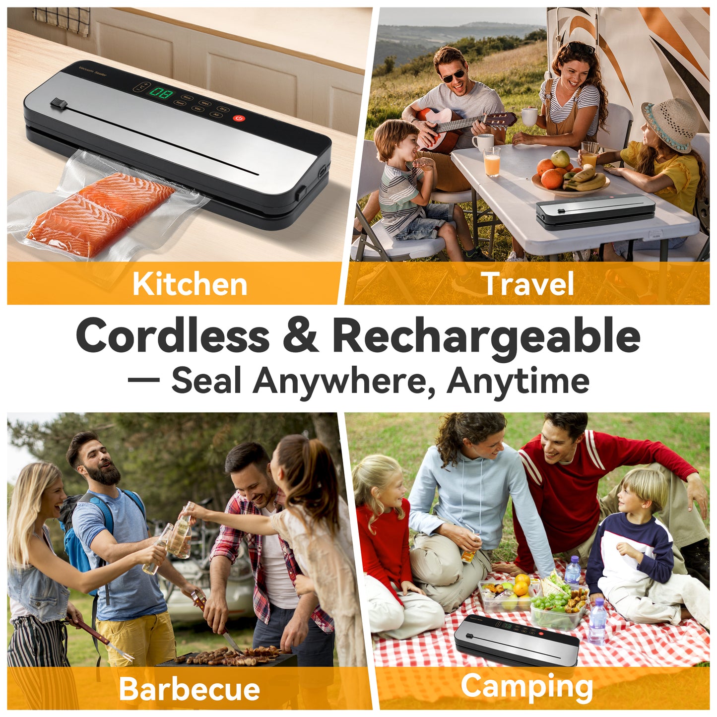 Sentryse Cordless Vacuum Sealer Machine, 75Kpa Powerful Food Saver Vacuum Sealer for Kitchen & Outdoor, Rechargeable Portable Food Sealer with Dry/Moist Modes, Built-in Cutter & 30 Vacuum Bags