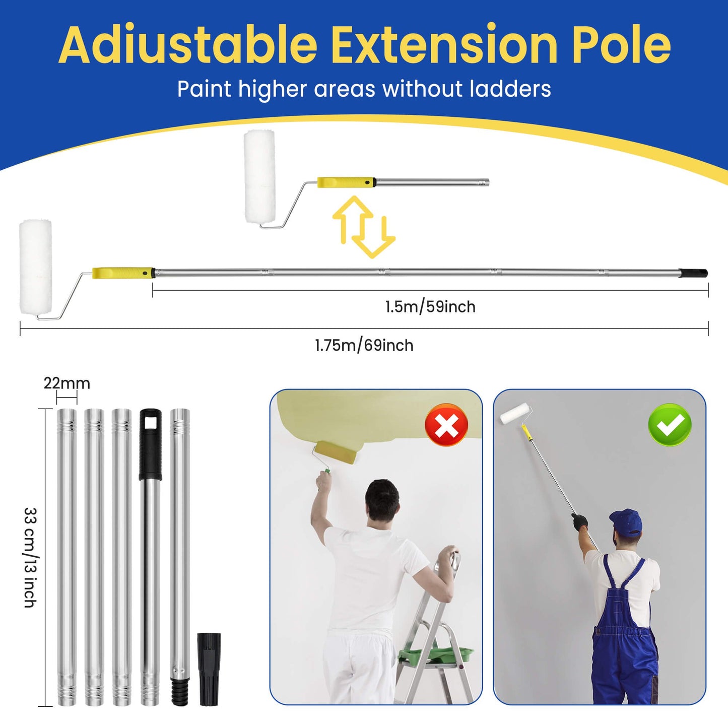 Sentryse Paint Roller Kit, 33 Pcs Paint Rollers with Extension Pole, Roller Paint Brush for Painting Walls