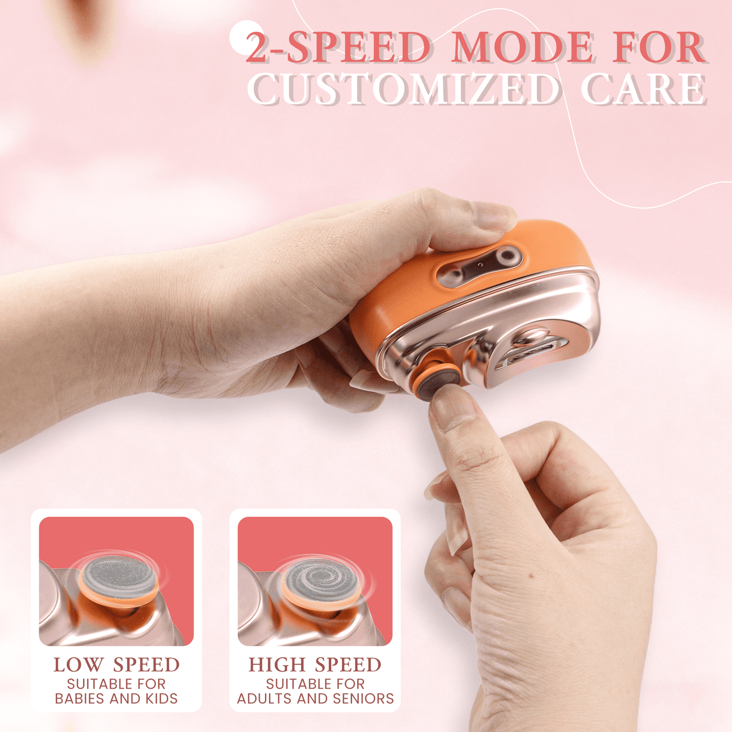 4 in 1 Electric Nail Clipper with Nail Lamp, LED Light, 2-Speed Automatic Trimmer with Clippings Catcher, Safe for Adults, Kids & Seniors (Orange)