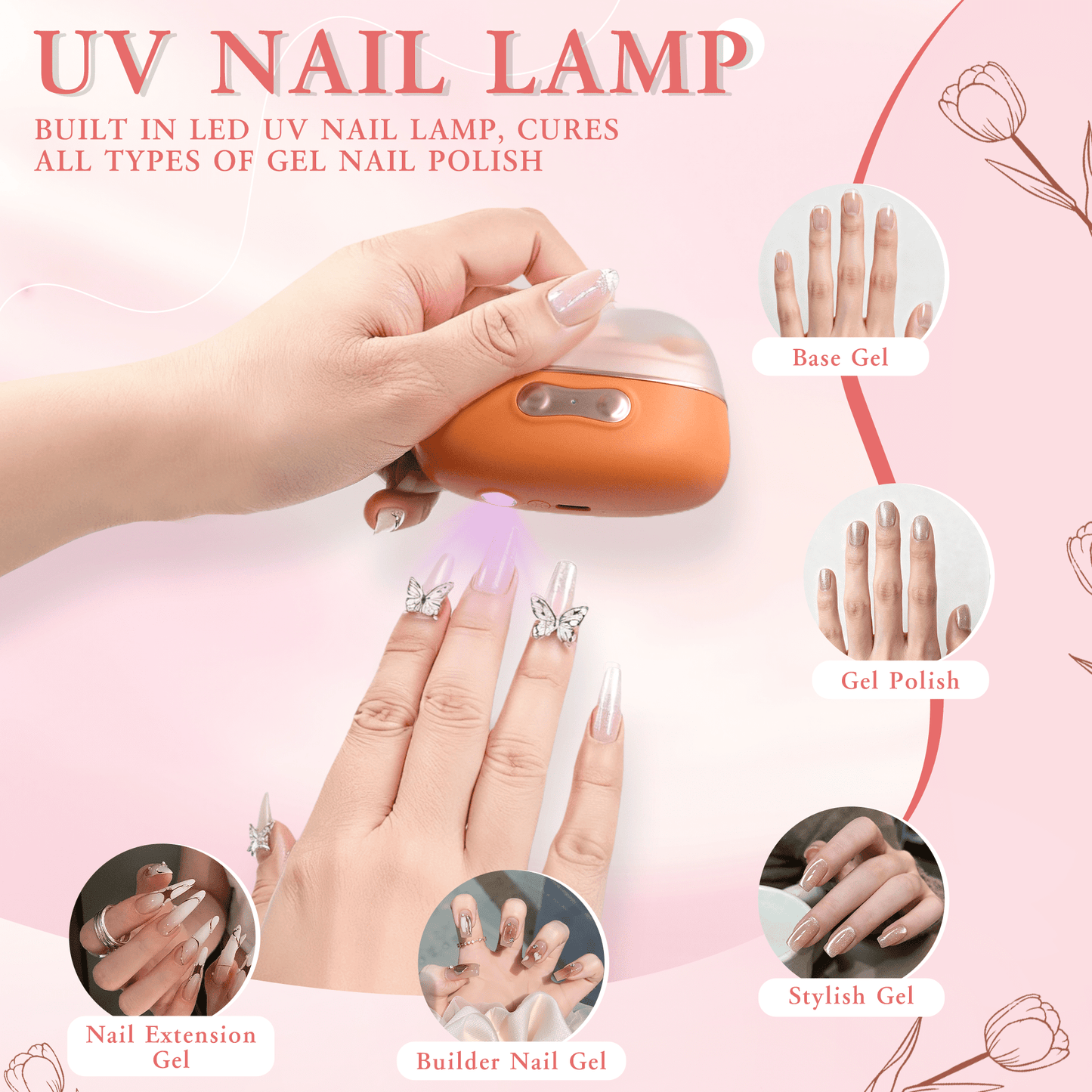 4 in 1 Electric Nail Clipper with Nail Lamp, LED Light, 2-Speed Automatic Trimmer with Clippings Catcher, Safe for Adults, Kids & Seniors (Orange)