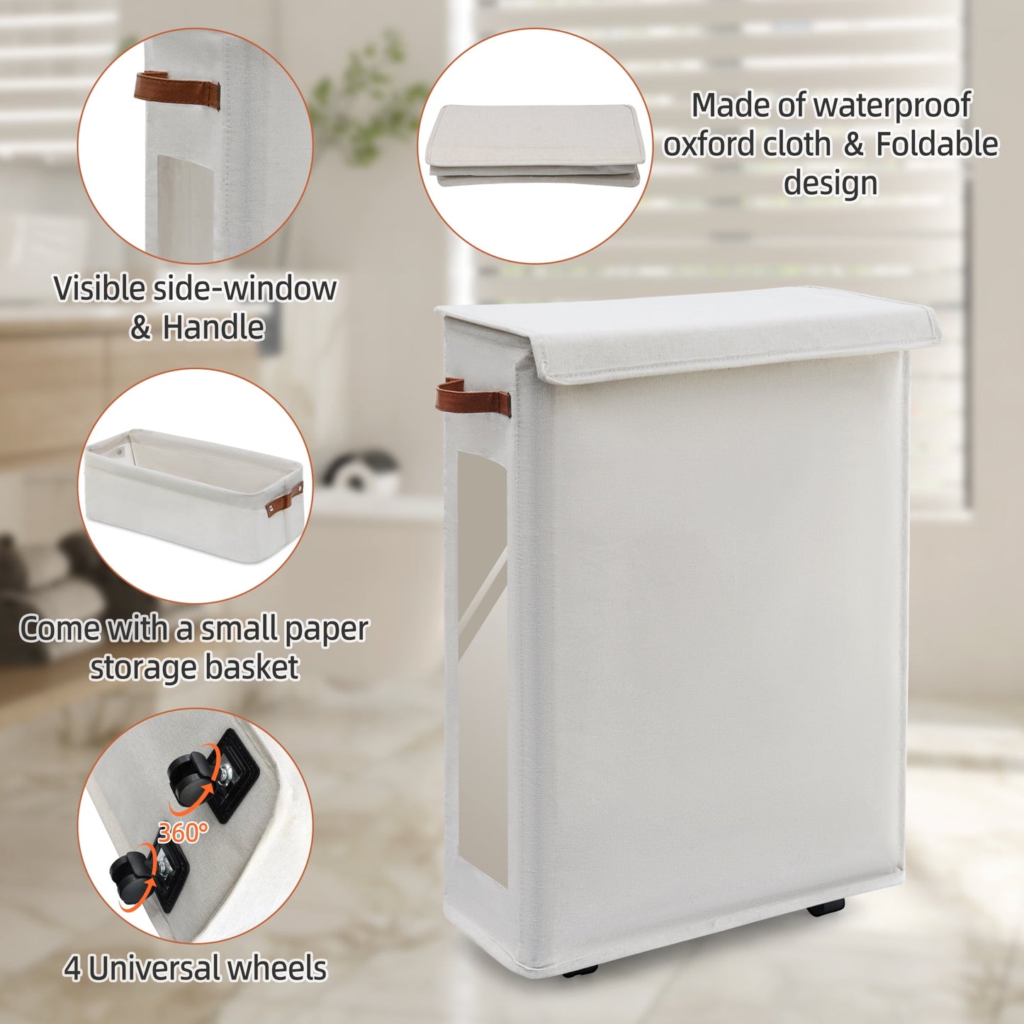 2-Piece Set Toilet Paper Storage Basket with Wheels, Extra Large Free Standing Paper Roll Basket for Home, Toilet Paper Containers for up to 20+ Regular Rolls (Beige)