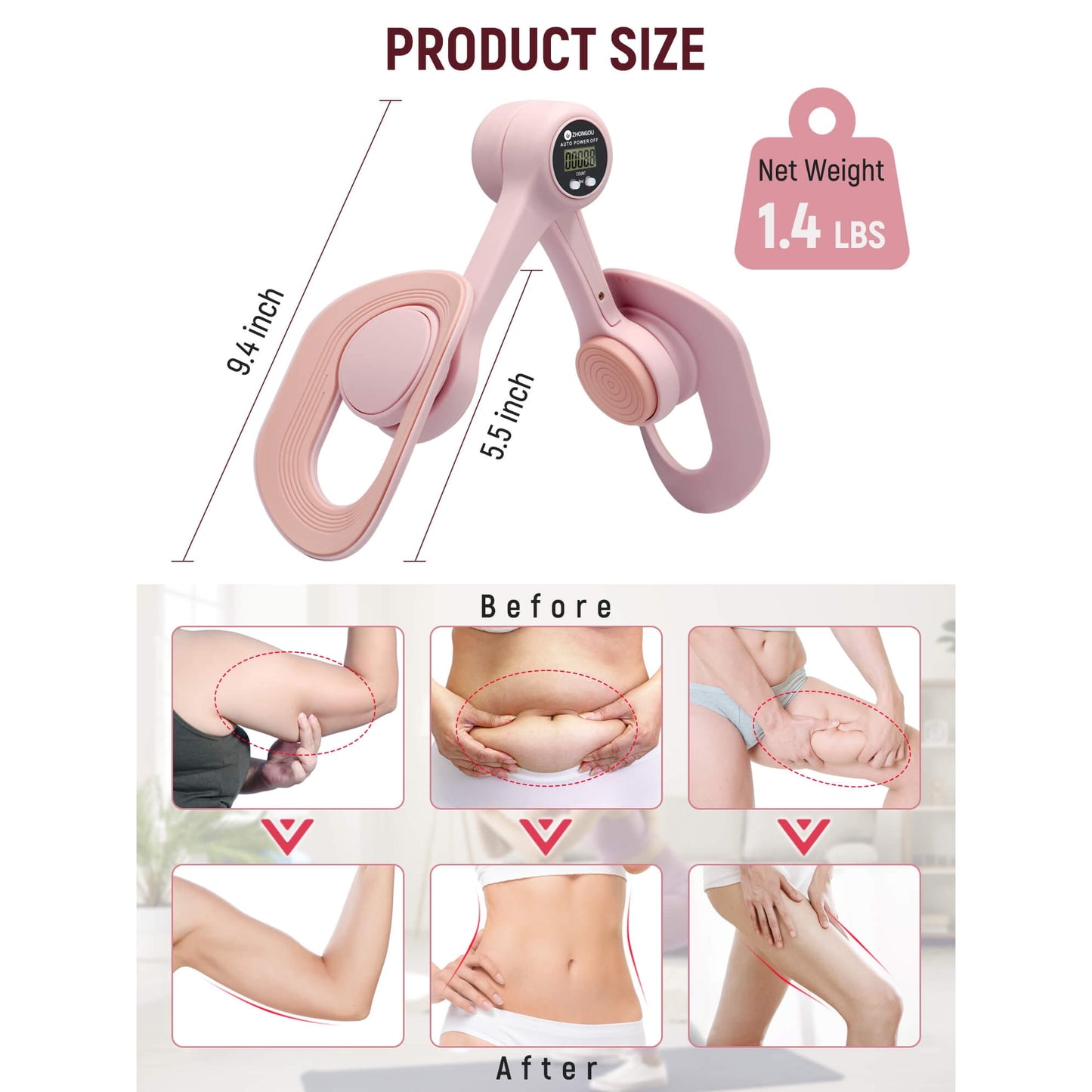 Sentryse Thigh Master, Thigh Trainer Pelvic Floor Exercise Devices with Display Counter, Inner Thigh Exerciser Workout Equipment for Women, Pink