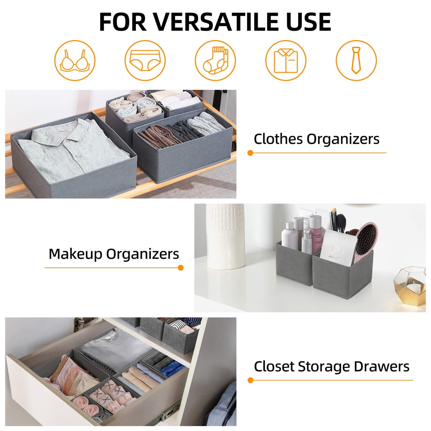 Sentryse Drawer Organizer for Clothes, Dresser Drawer Organizer, 12 Pack, Gray