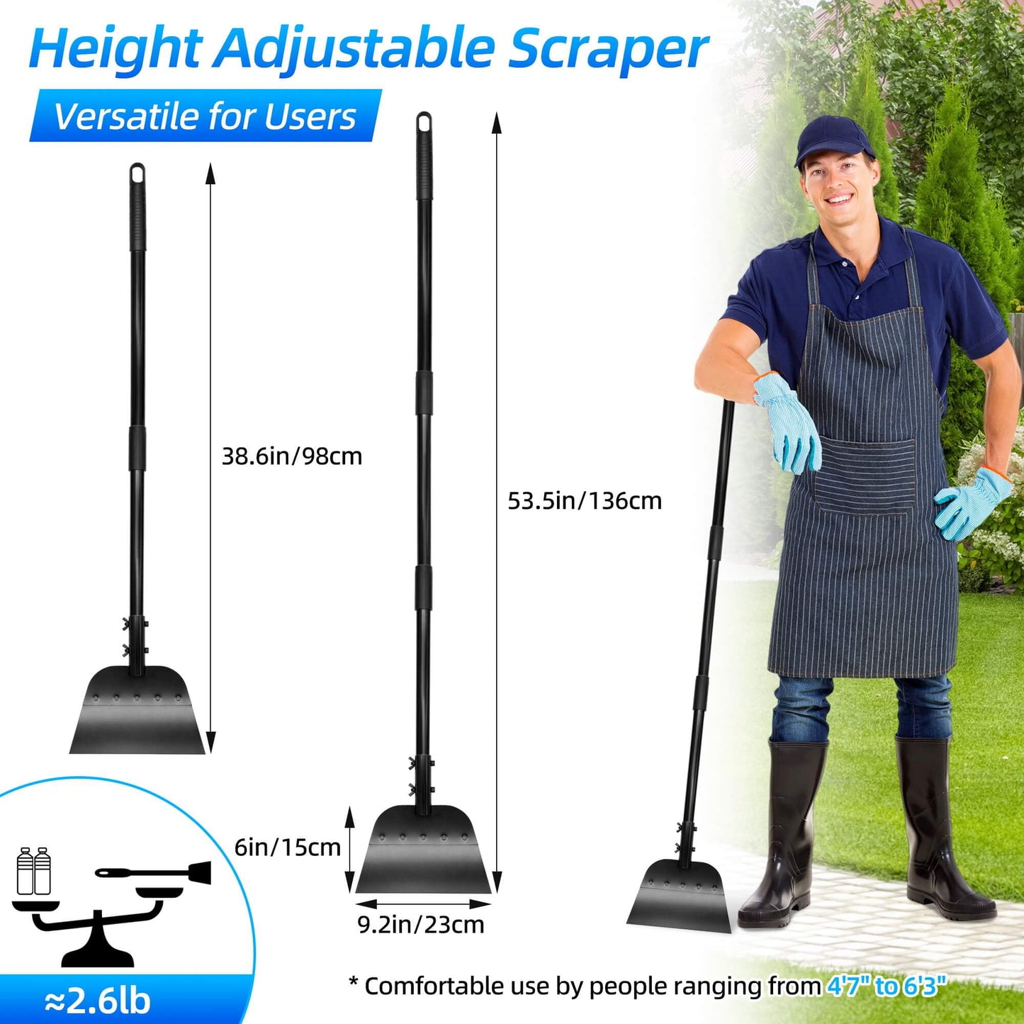 Sentryse Garden Flat Shovel, 54" Garden Cleaning Shovel, Heavy Duty Manual Weeder Metal Floor Scraper Garden Tool for Lawn Edging, Digging, Weeding, Scraping, Ice Remove