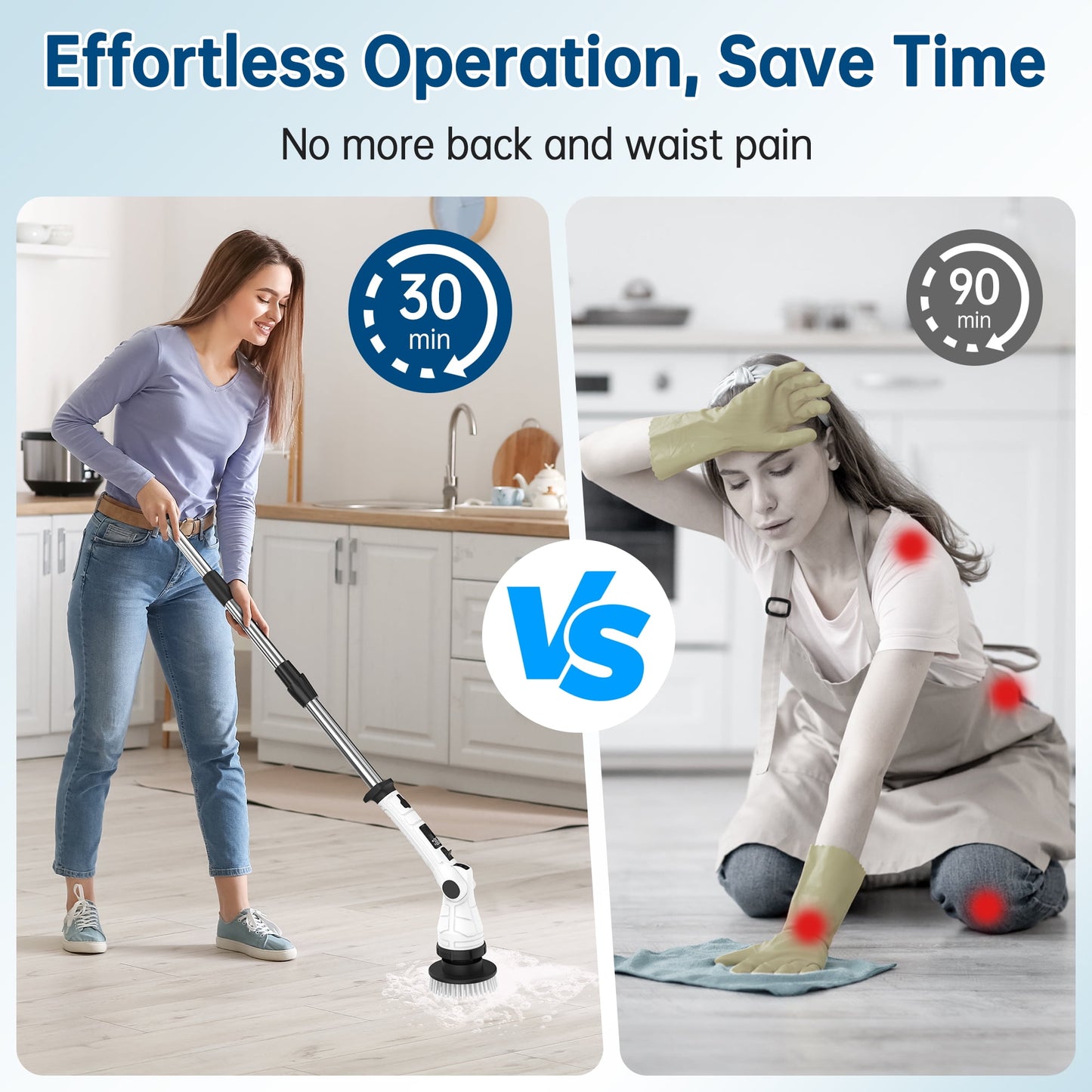 Electric Spin Scrubber, Adjustable Angle ＆ Extension Handle, 3 Speed Mode Power Electric Scrubber for Cleaning, Cordless Shower Cleaning Brush with 8 Brush Heads for Bathroom/Tub/Floor/Tile