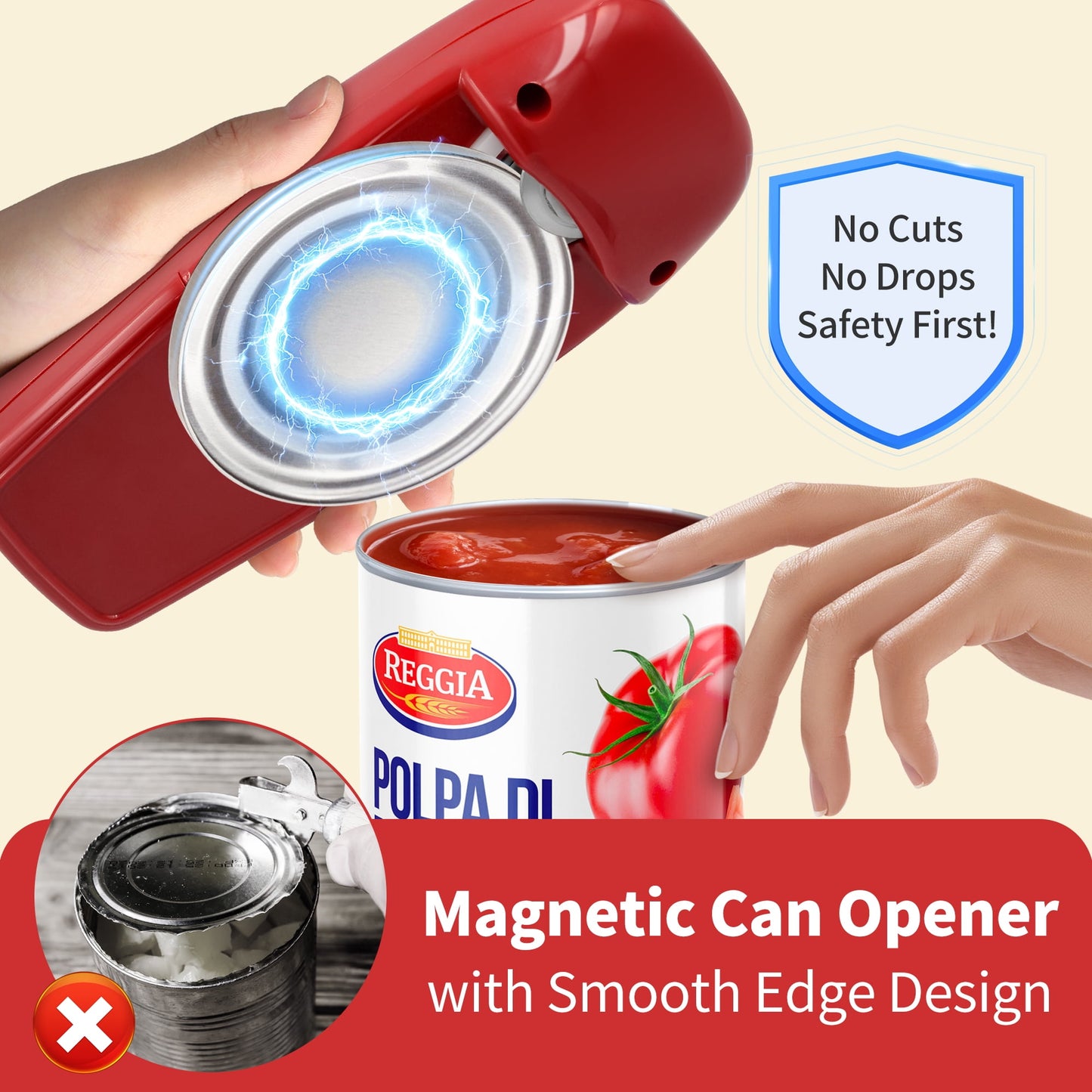 Sentryse Electric Can Opener, One-Touch, Hands-Free Automatic Can Openers for Kitchen, Smooth Edge Safe for Food Prep, Fits All Round Cans (Red)