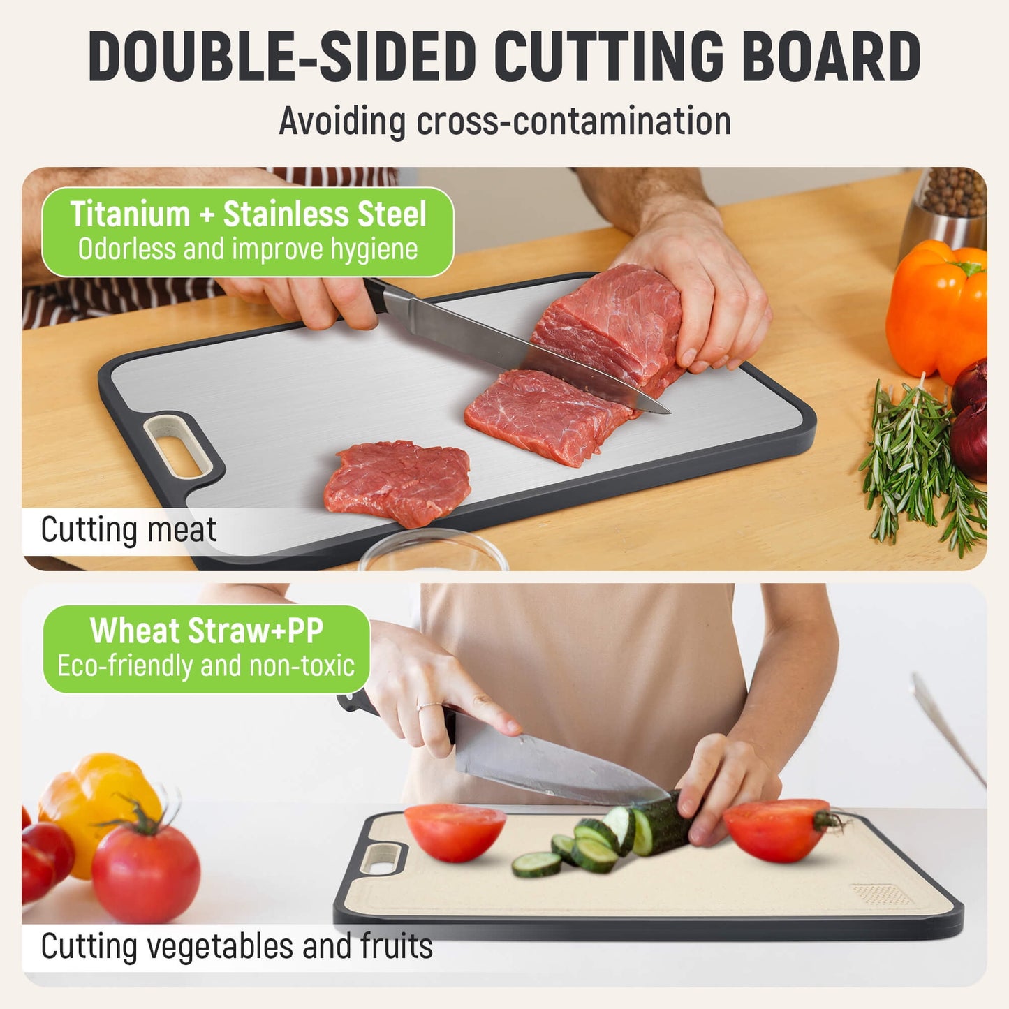 Sentryse Titanium Cutting Boards for Kitchen, Stainless Steel Cutting Board Double Sided Food Grade, Non Toxic Chopping Board Large 16'' x 11'', Dishwasher Safe, 1 Pack