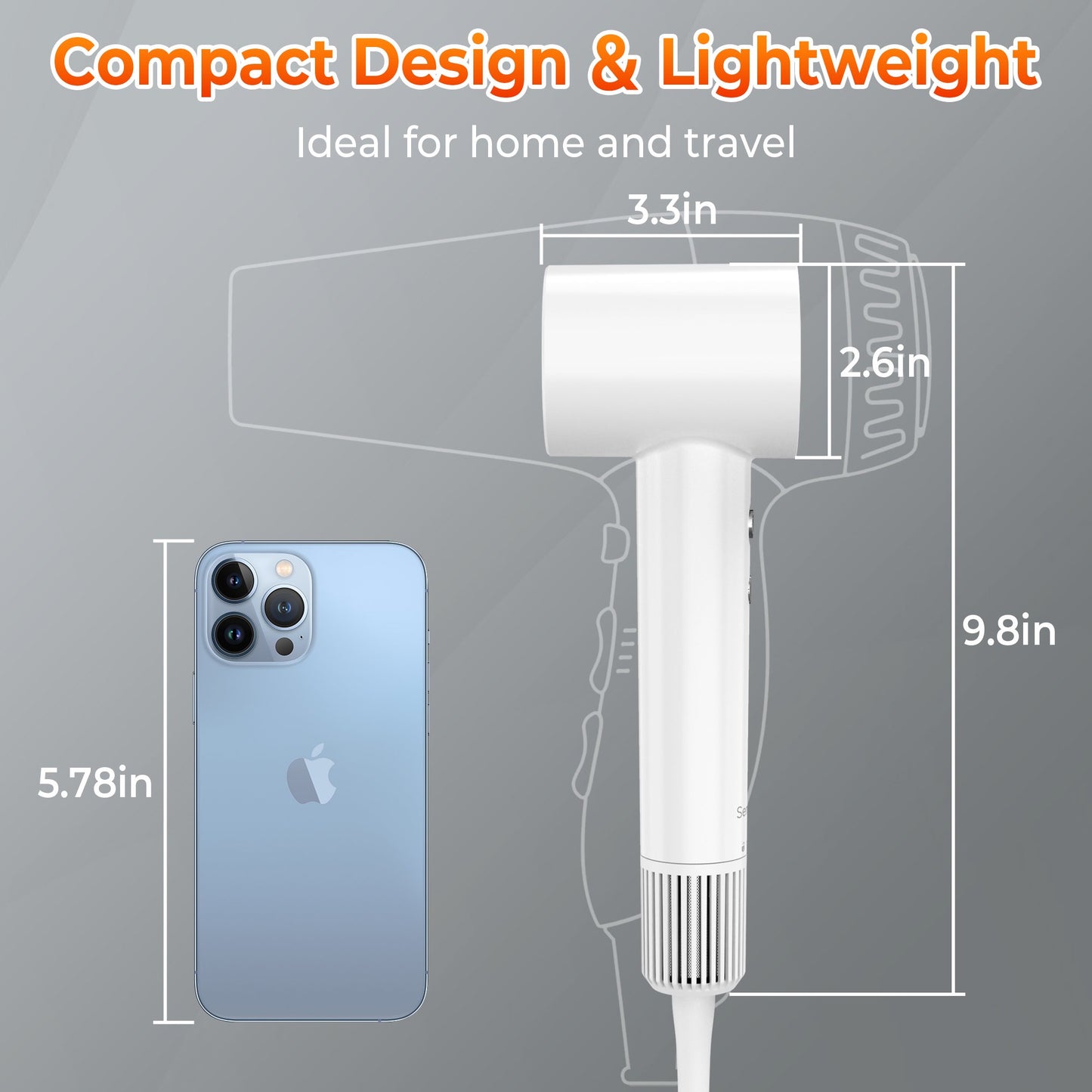 Professional Ionic Hair Dryer with Nozzle, 110000RPM Fast Drying Blow Dryer, 2-speed and 4-Heat Settings, Portable Design for Home and Travel