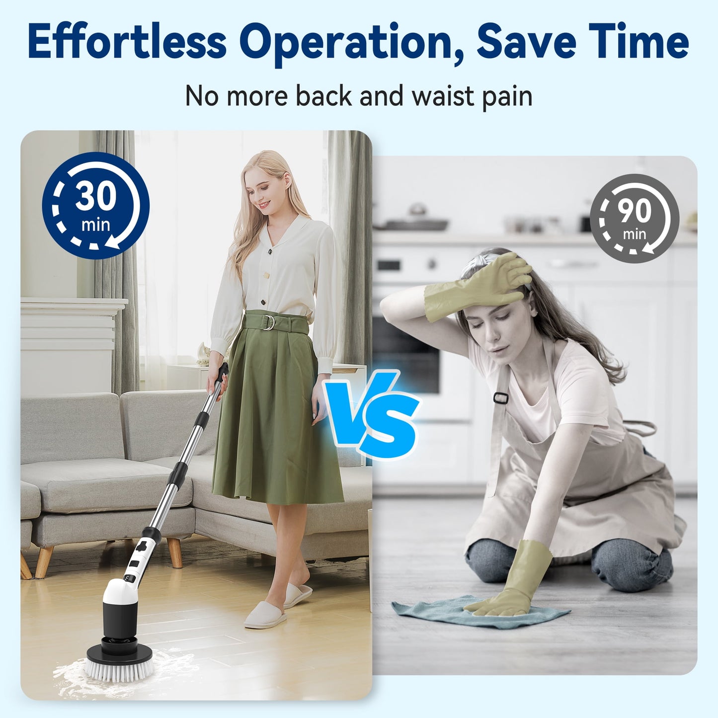 Electric Spin Scrubber, Extension Handle, 3 Speed Mode Power Electric Scrubber for Cleaning, Cordless Shower Cleaning Brush with 8 Brush Heads for Bathroom,Tub,Floor,Tile(Black-White)