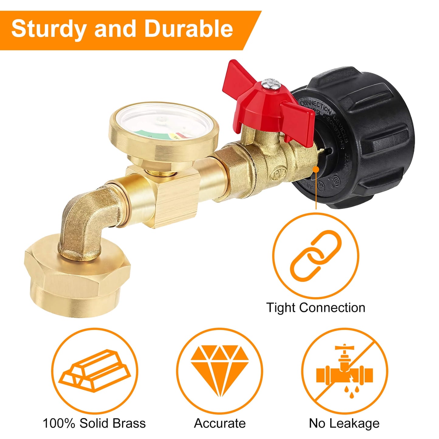 Sentryse Propane Refill Adapter with Valve and Gauge, Fill 1 lb Bottles from 20 lb Tank, Solid Brass