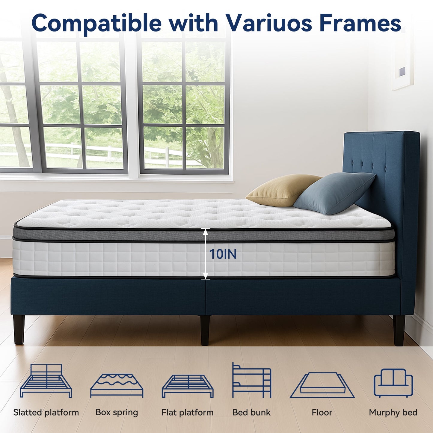 10" Twin Mattress, Euro Top Foam & Pocket Spring Hybrid Mattress in a Box, Plush Comfort, Pressure Relief and Motion Isolation