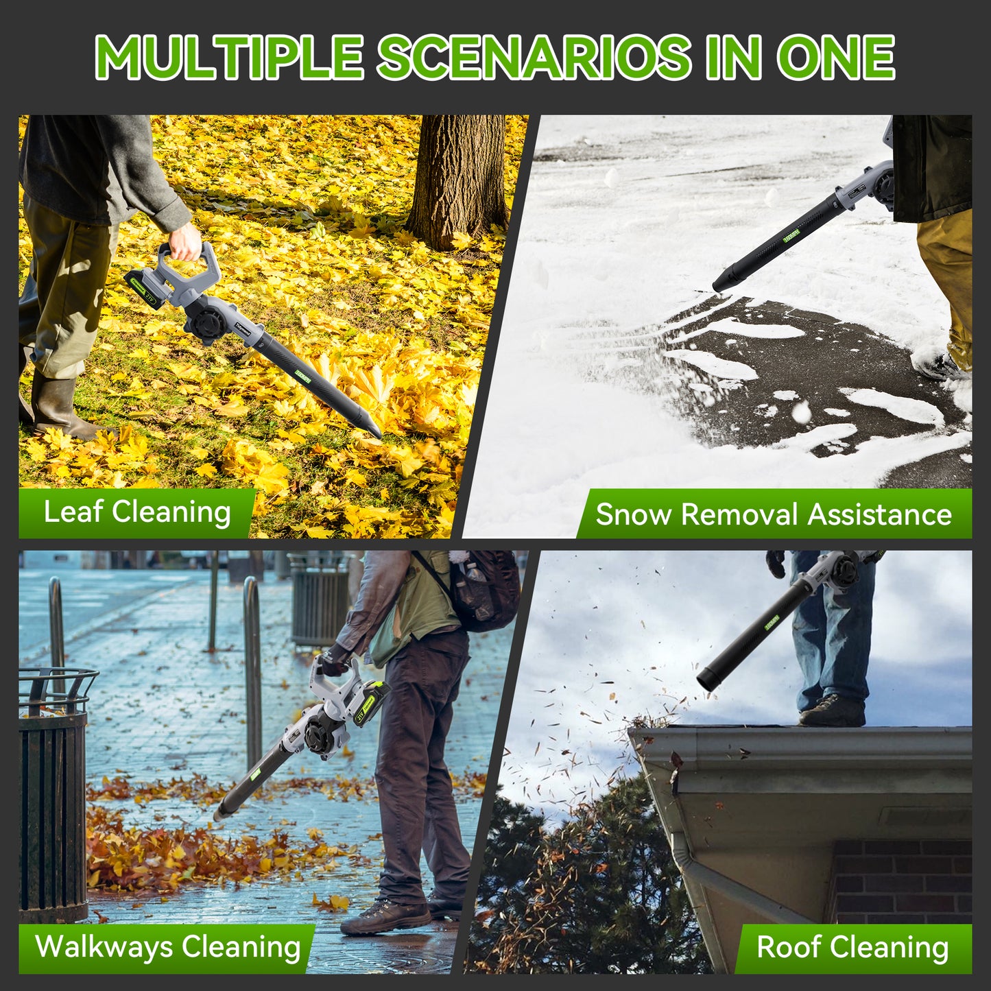 Tidymend 20V Cordless Leaf Blower with Battery and Charger,  Lightweight Electric Leaf Blower for Lawn Care, Includes 2x 2.0Ah Batteries, 3 Blowing Nozzles