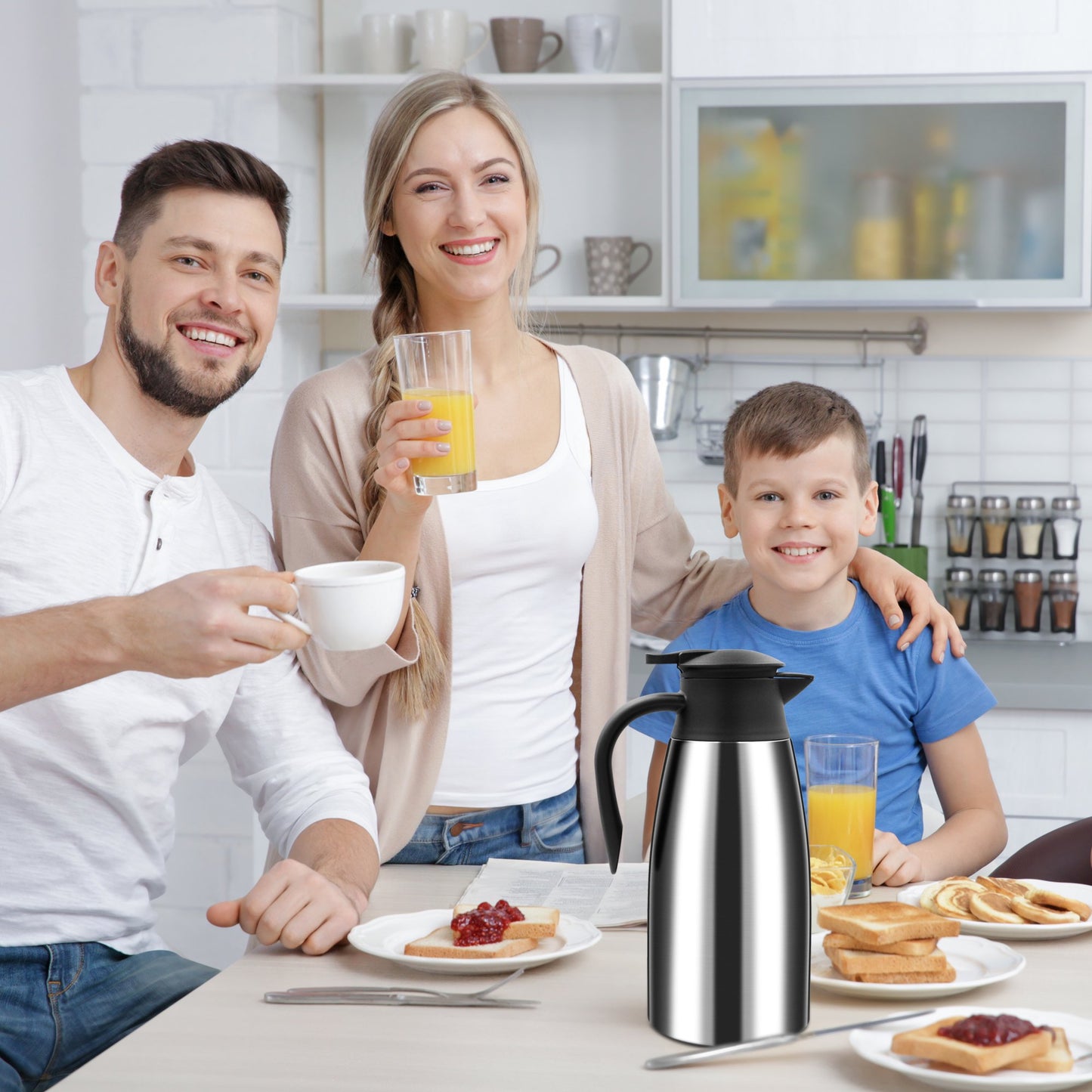 68oz Thermal Coffee Carafe, Stainless Steel Vacuum Insulated Coffee Thermos for Hot and Cold Beverage (Silver）