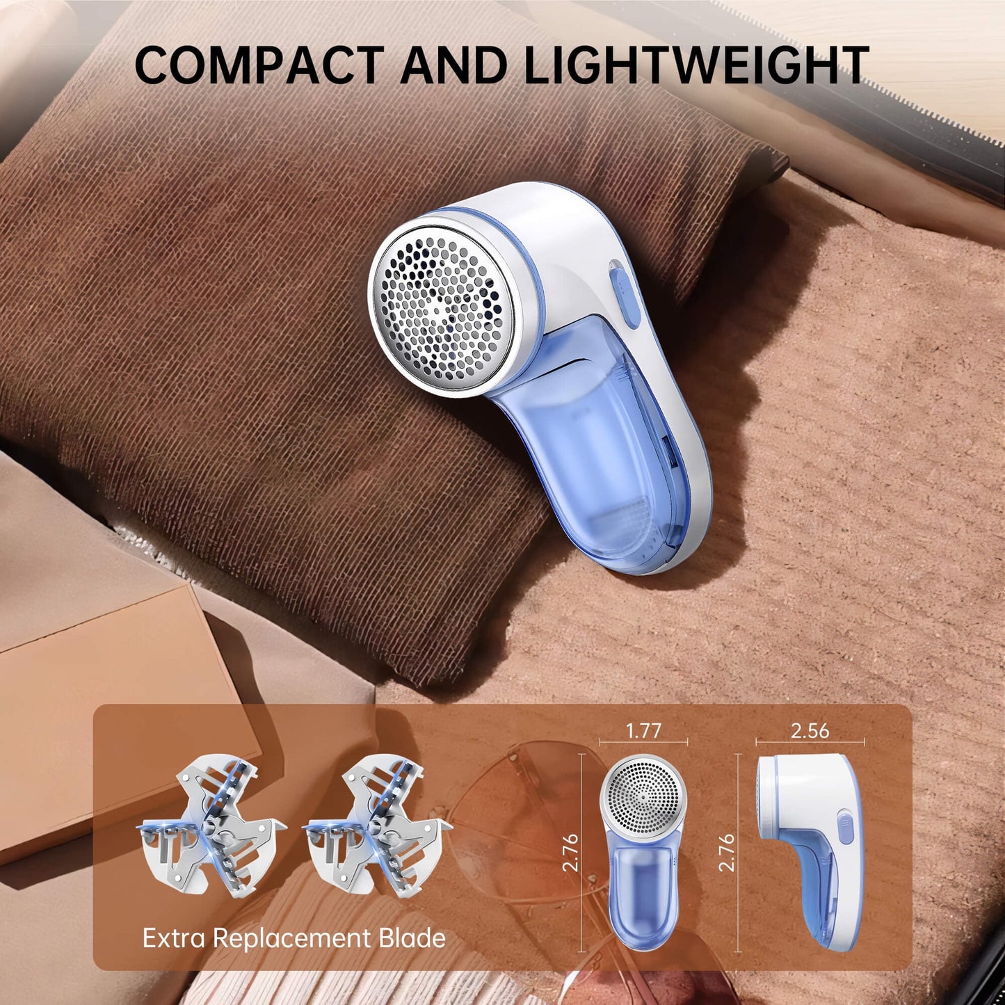 Sentryse Fabric Shaver, Lint Remover Rechargeable, Electric Portable Sweater Defuzzer with 2 Spare Blades, Blue