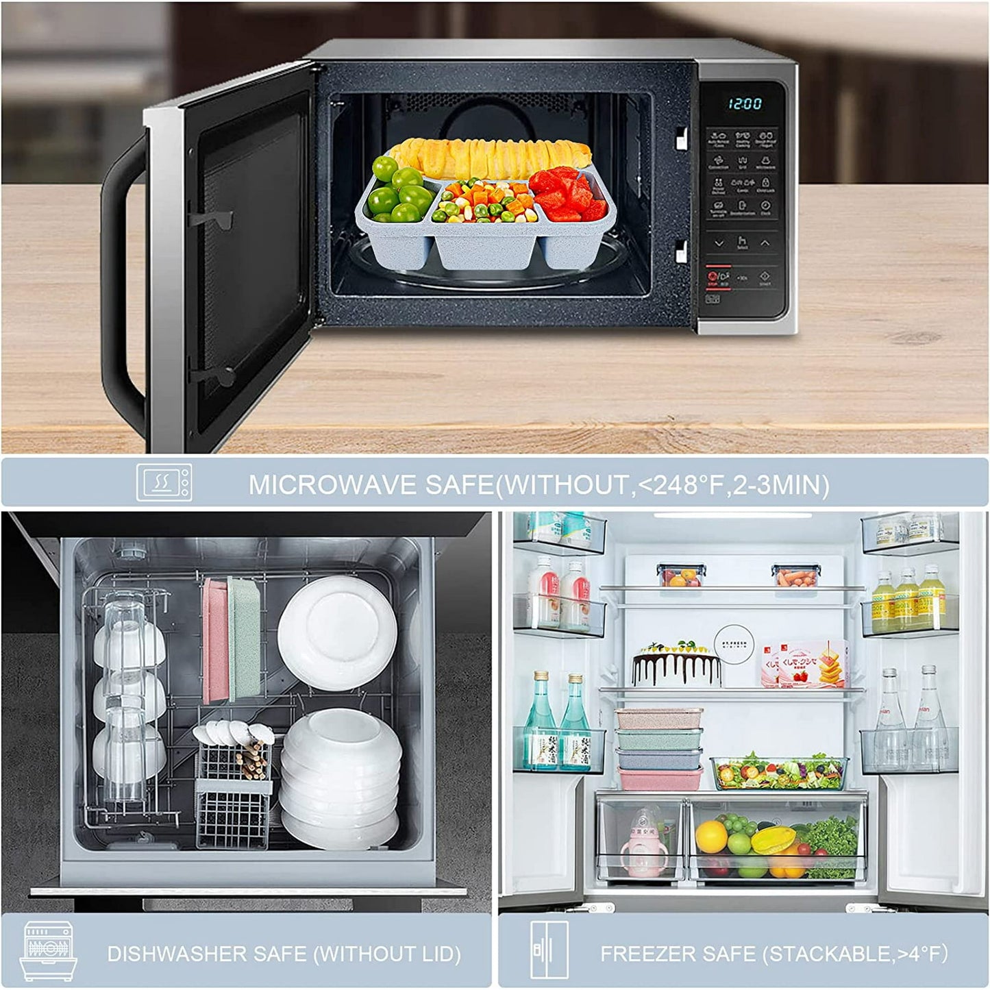 Bento Lunch Boxes, 4Pcs Reusable Bento Box with 4-Compartment for Meal Prep,Snack Containers with Lid, Microwave Dishwasher Safe (4-Color)