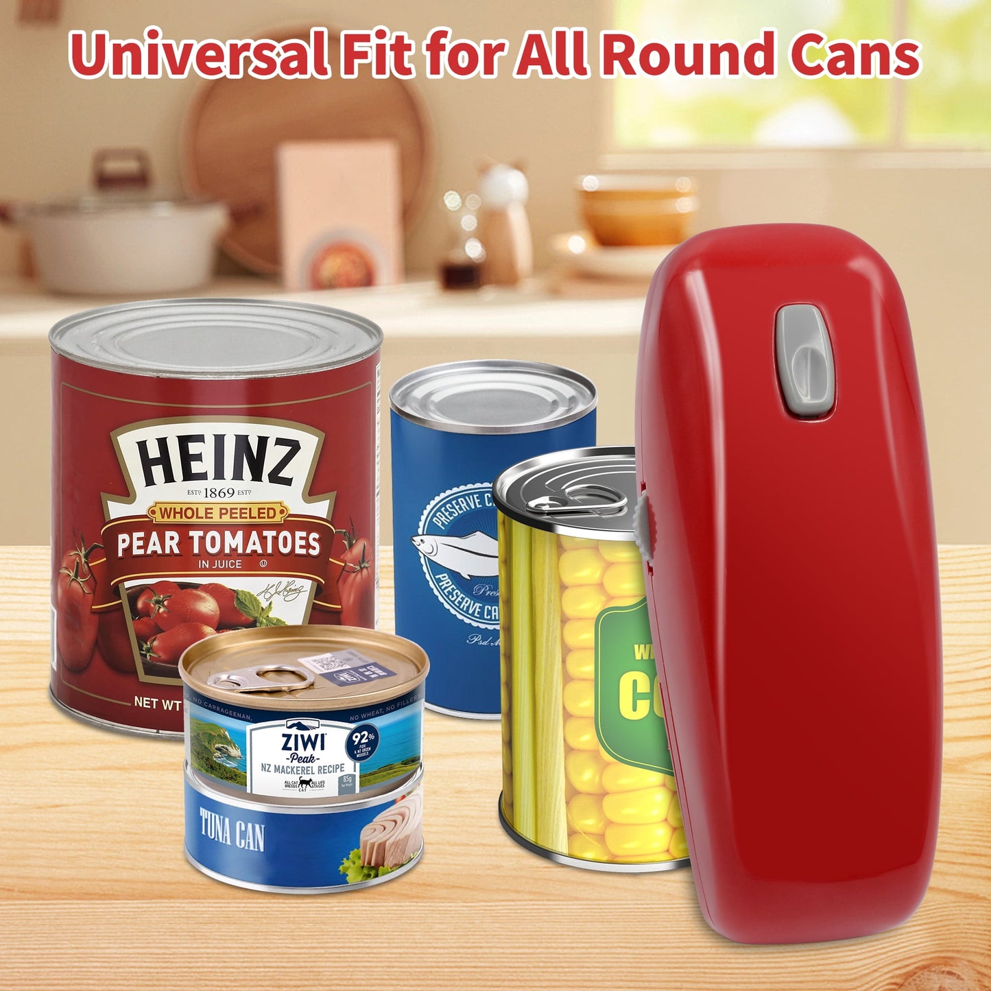 Sentryse Electric Can Opener, One-Touch, Hands-Free Automatic Can Openers for Kitchen, Smooth Edge Safe for Food Prep, Fits All Round Cans (Red)