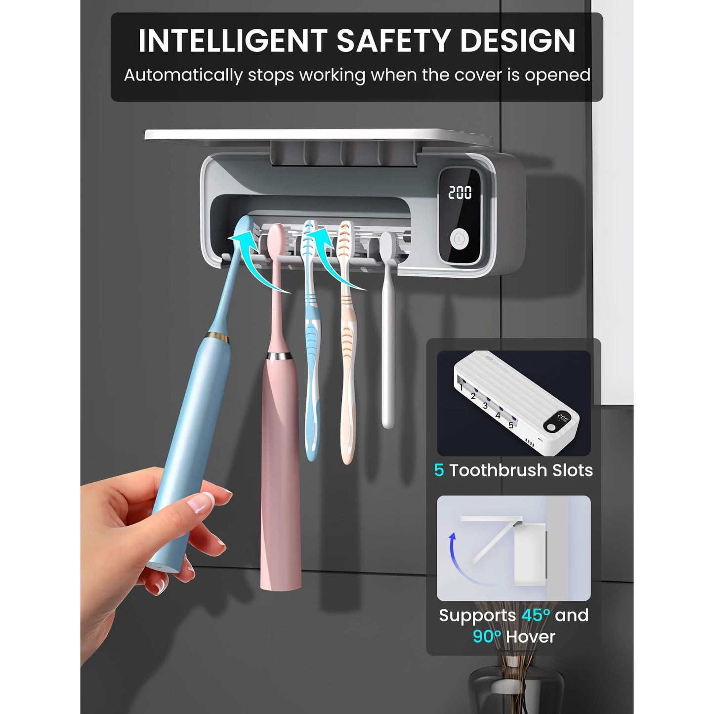 Sentryse Toothbrush Holders for Bathrooms, Electric Toothbrush Holder Wall Mounted with 5 Brush Slots Bathroom Accessories