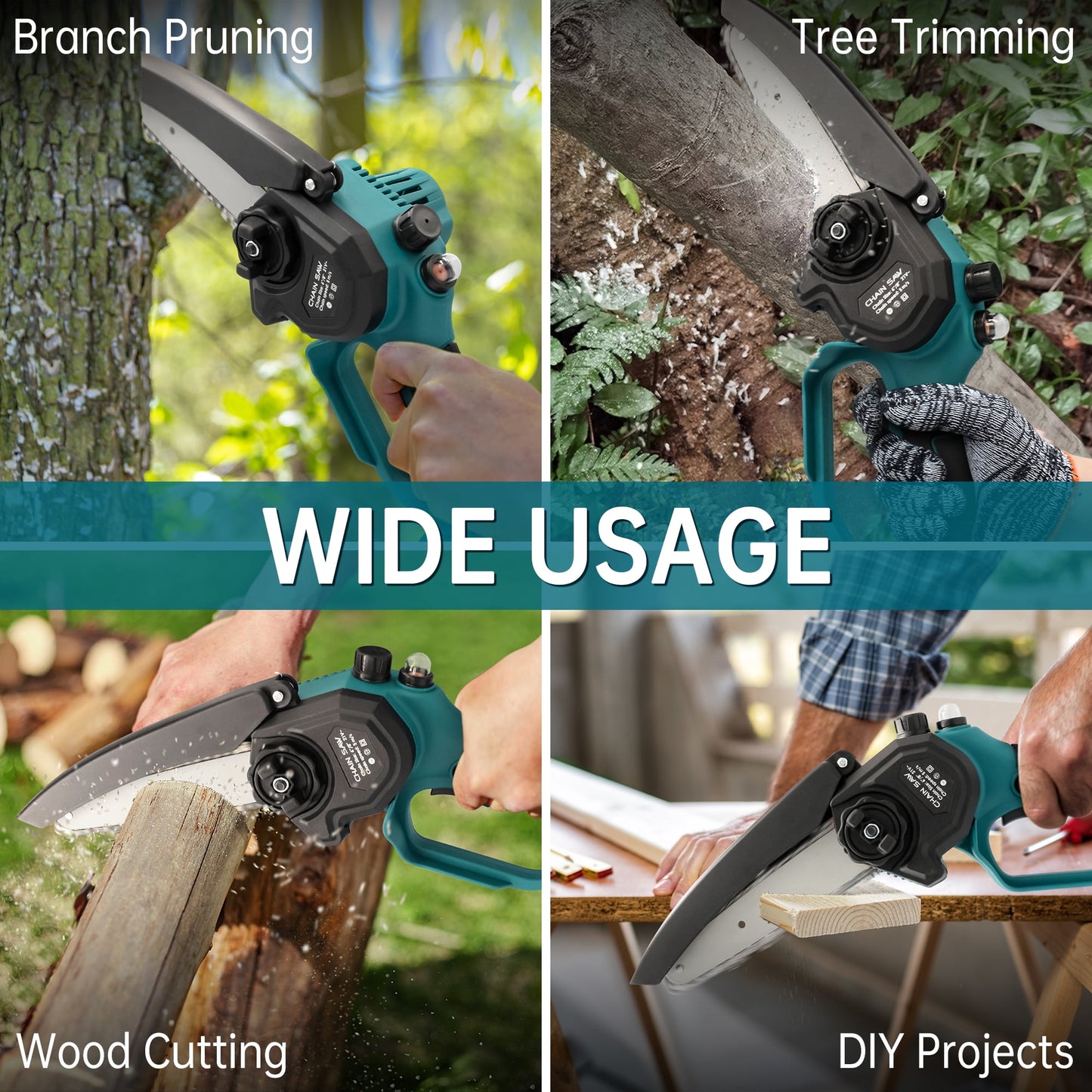 Sentryse Mini Chainsaw 6 inch Electric Chainsaw with Automatic Oiler, Cordless Chain Saw with 2 Chains, 2 Batteries & Charger for Tree Trimming, Branches Cutting