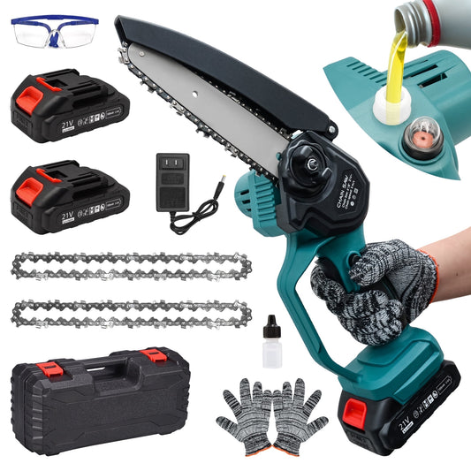 Sentryse Mini Chainsaw 6 inch Electric Chainsaw with Automatic Oiler, Cordless Chain Saw with 2 Chains, 2 Batteries & Charger for Tree Trimming, Branches Cutting